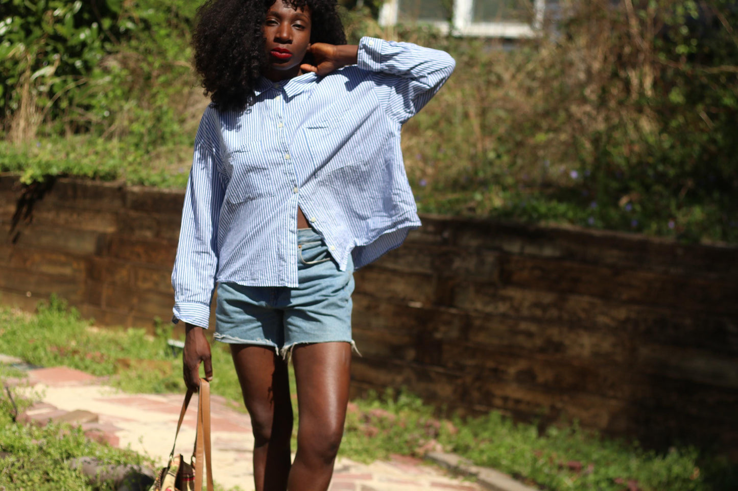 90s Old Navy Blouse | Vintage Navy Striped Cotton Shirt | Cropped Button-Up | Classic Tailored Top | Women's Effortless Chic Style
