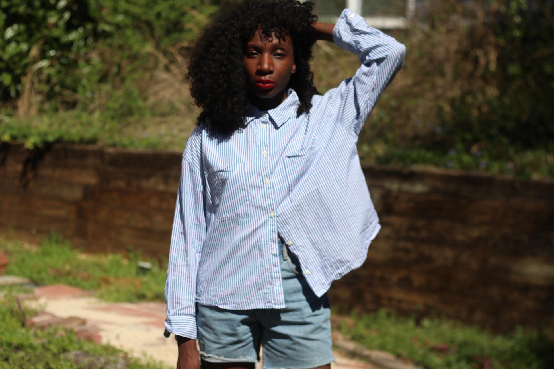 90s Old Navy Blouse | Vintage Navy Striped Cotton Shirt | Cropped Button-Up | Classic Tailored Top | Women's Effortless Chic Style