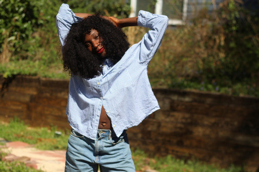 90s Old Navy Blouse | Vintage Navy Striped Cotton Shirt | Cropped Button-Up | Classic Tailored Top | Women's Effortless Chic Style