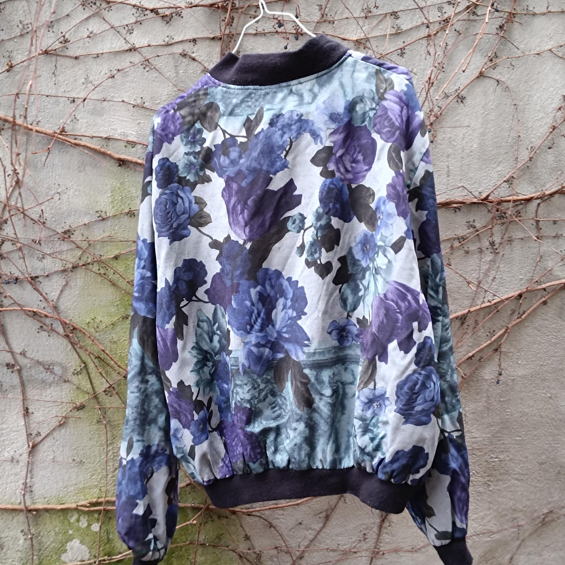 Y2K Floral Print Bomber Jacket| Vintage Women's Blue Maximalist lightweight Outerwear