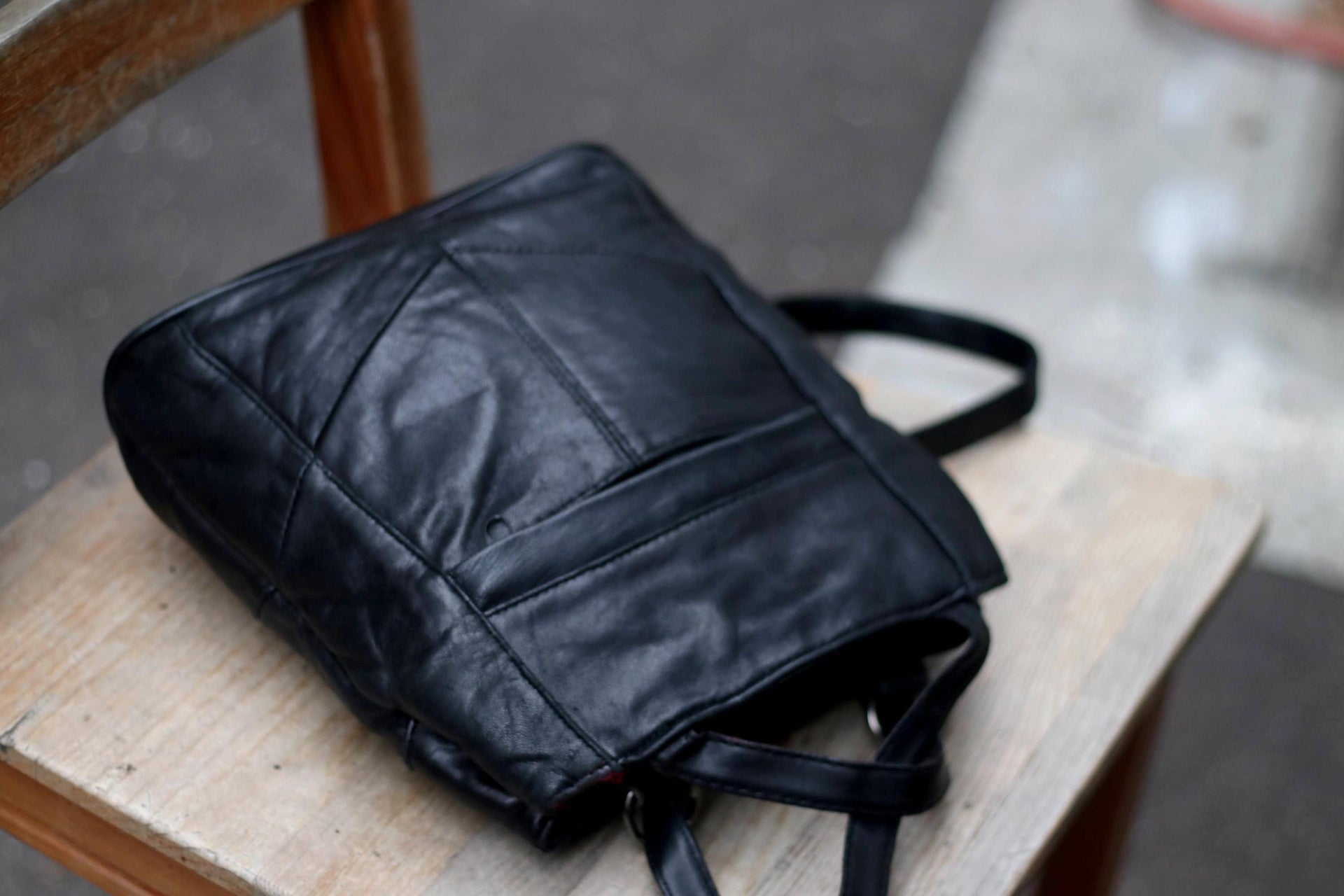90s Leather Backpack| Vintage Grunge Patchwork Minimalist Mini Backpac – Fashion and Fables