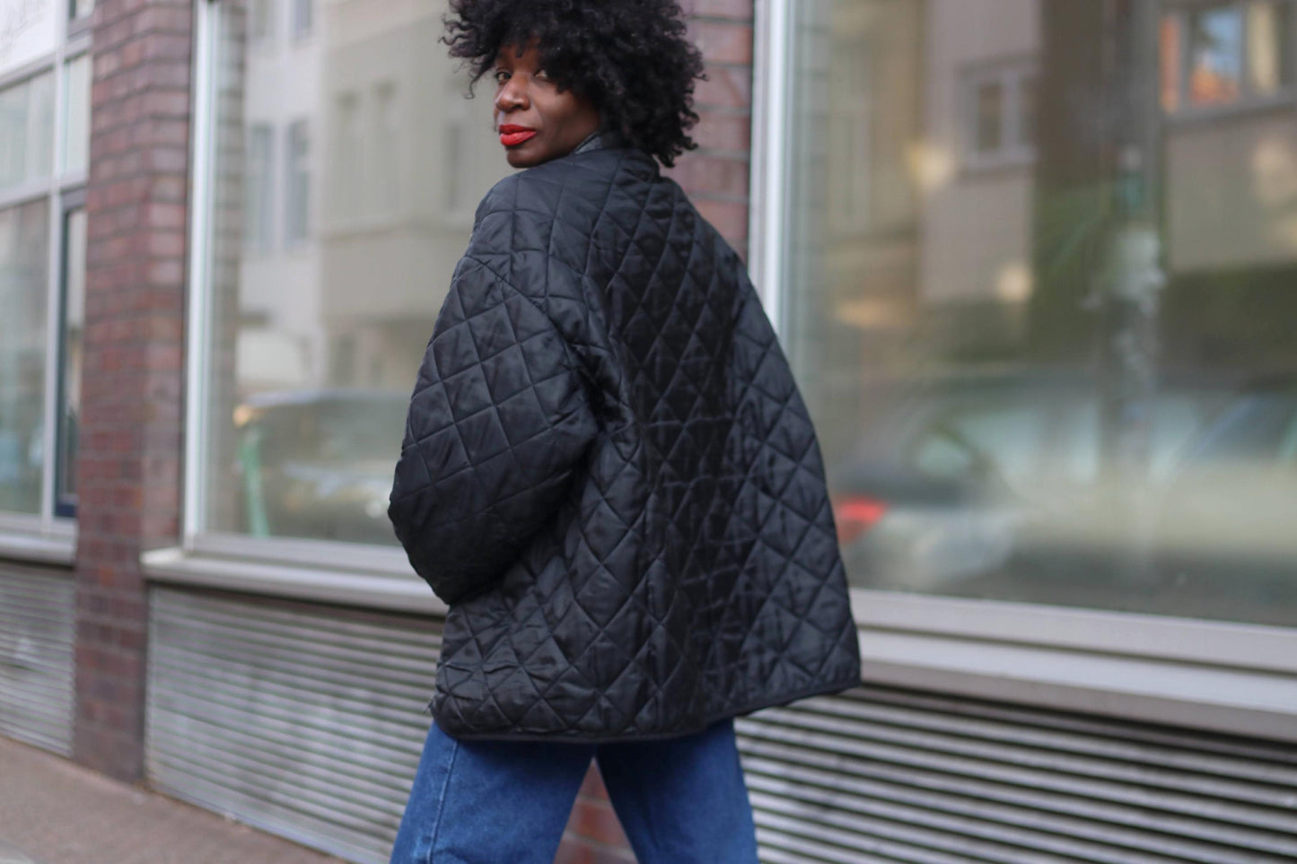 Y2K Vintage Black Quilted Jacket| Women's Oversized Minimalist