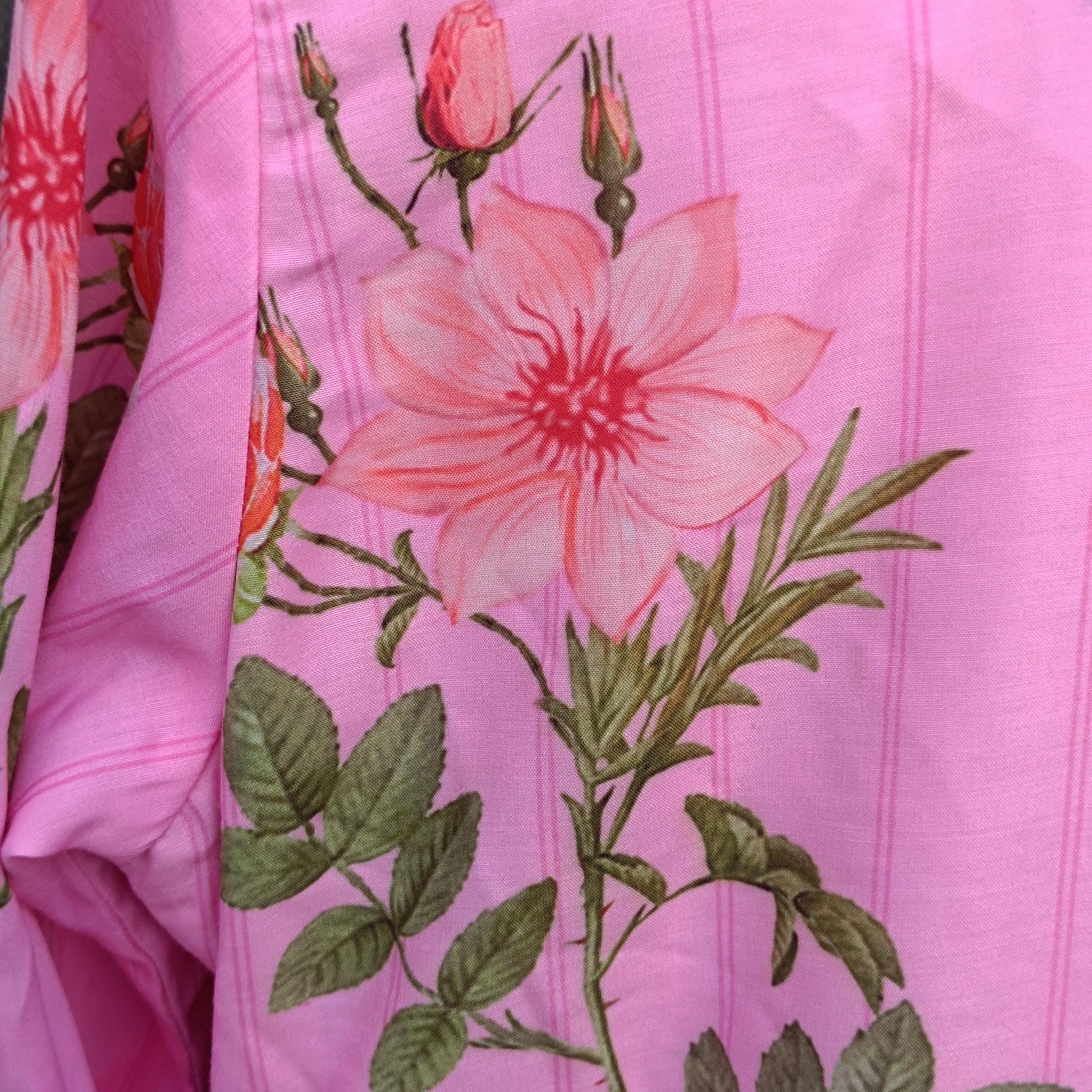 Vintage Pink Floral Embroidered Midi Dress with Side Slits| 80s Handmade Women's Elegant Lightweight Feminine Dress