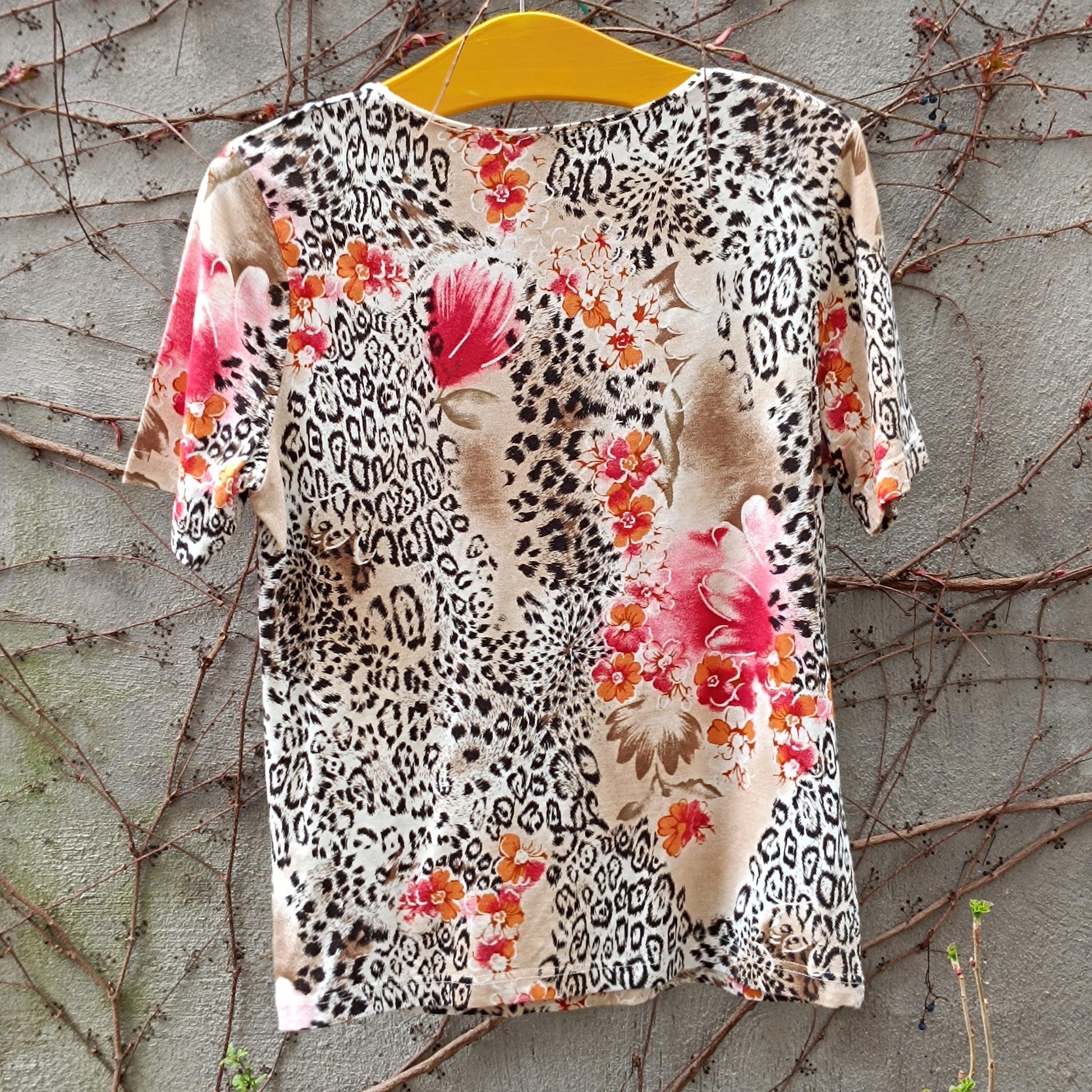 Vintage Leopard Print Blouse |Y2k Floral Animal Print Top | Short Sleeve Retro Shirt | Bold Statement T-Shirt | Summer Fashion Tee