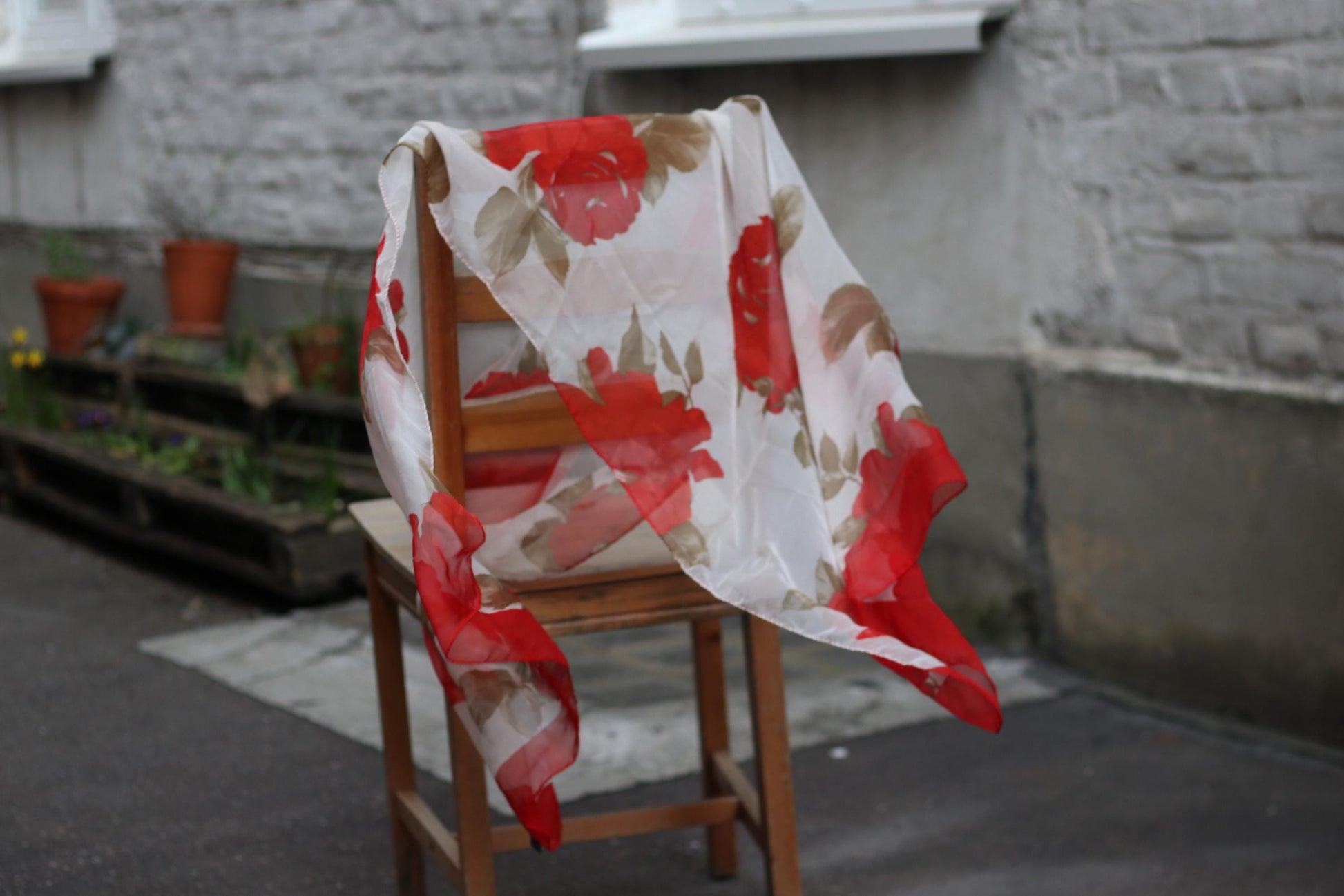 Vintage Escada Silk Scarf | 1980s Designer Scarf | Bold Red Floral Print Luxurious Wrap | Retro Fashion Accessory | Collectible Scarf
