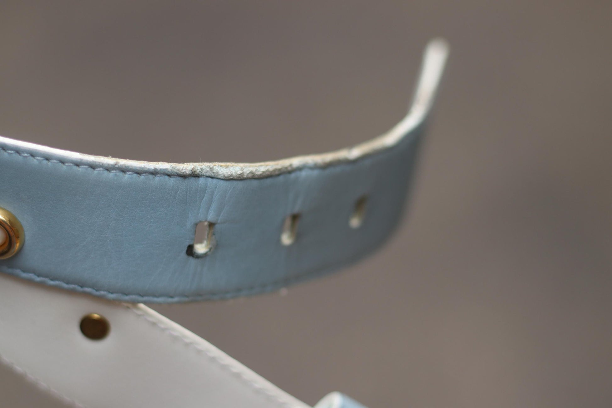 80s Escada Belt | Vintage Light Blue Leather Designer Belt | Gold Buckle Pearl Studded Statement Luxurious Women's Belt