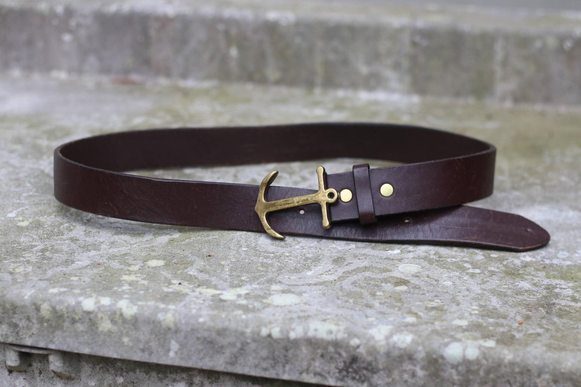 Vintage Anchor Belt | 90s Unisex Belt |Women's Brown Aged Brass Buckle Nautical Style Accessory