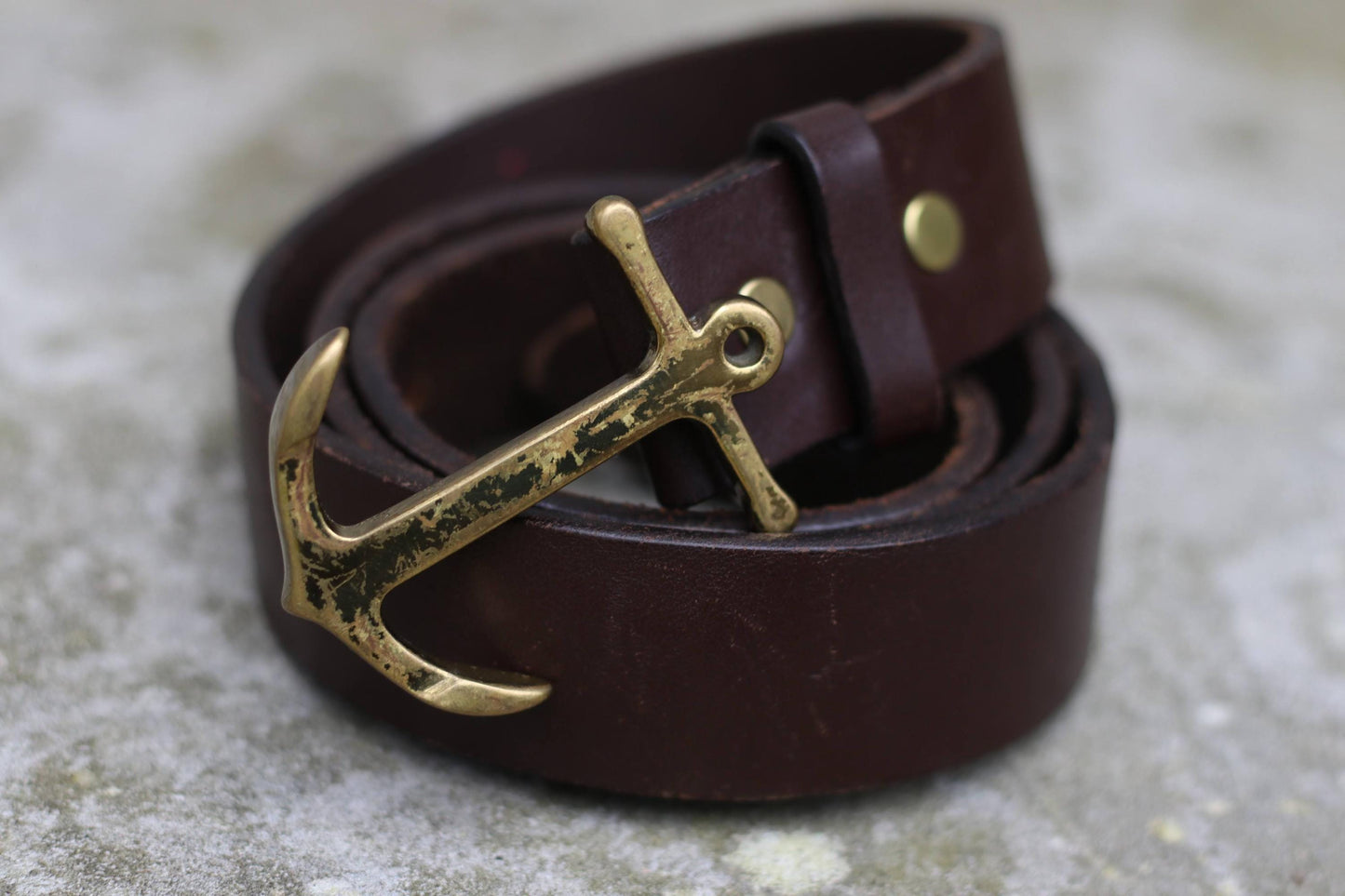Vintage Anchor Belt | 90s Unisex Belt |Women's Brown Aged Brass Buckle Nautical Style Accessory