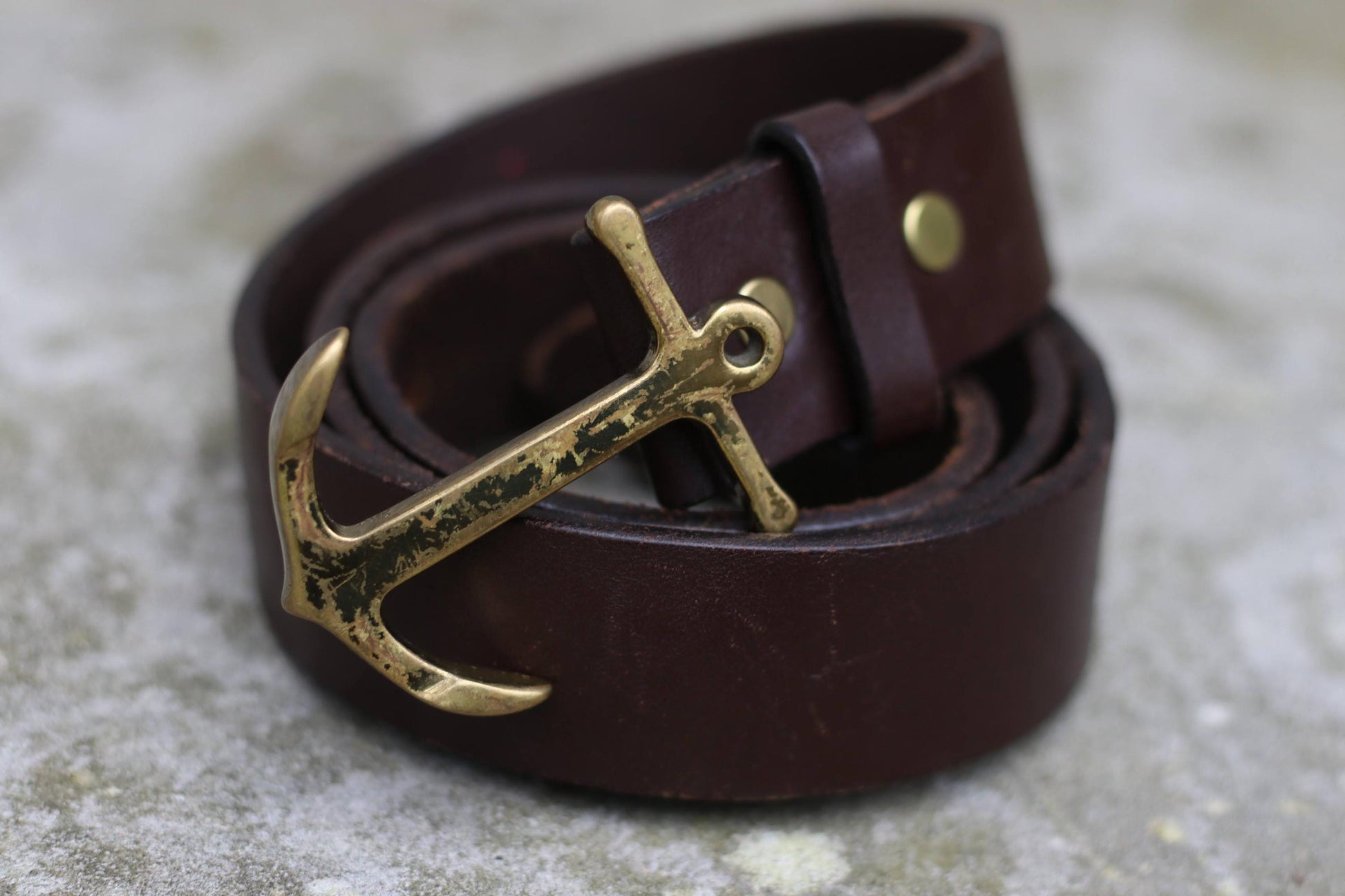 Vintage Anchor Belt | 90s Unisex Belt |Women's Brown Aged Brass Buckle Nautical Style Accessory