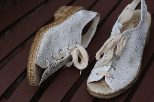 Y2k Lace Espadrille Wedges | Vintage Coasters Women's White Floral Heels | Peep Toe Summer Shoes | Romantic Style Wedges