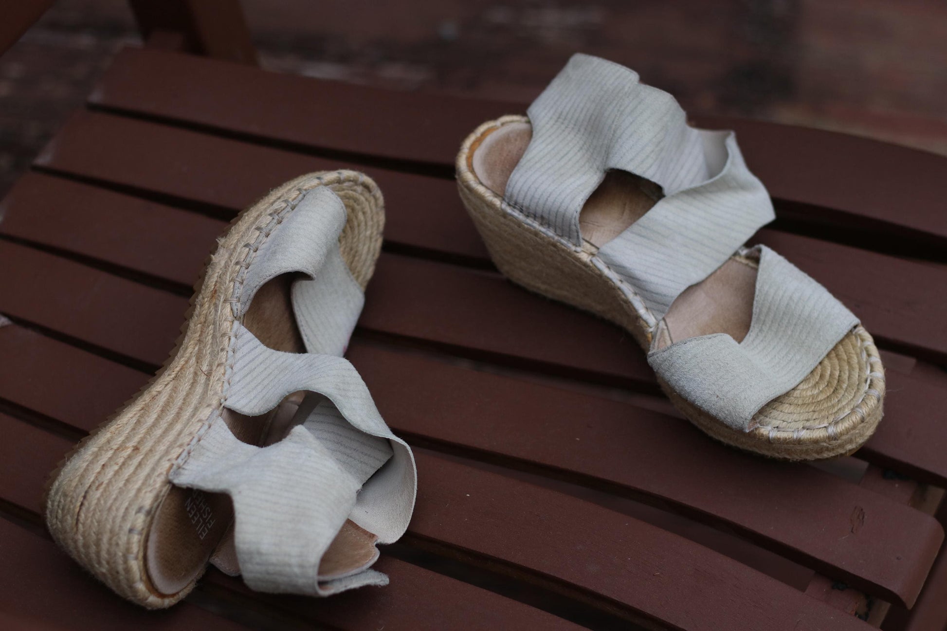 90s Eileen Fisher Wedges | Vintage Women's Cream Espadrille | Peep Toe Summer Shoes |