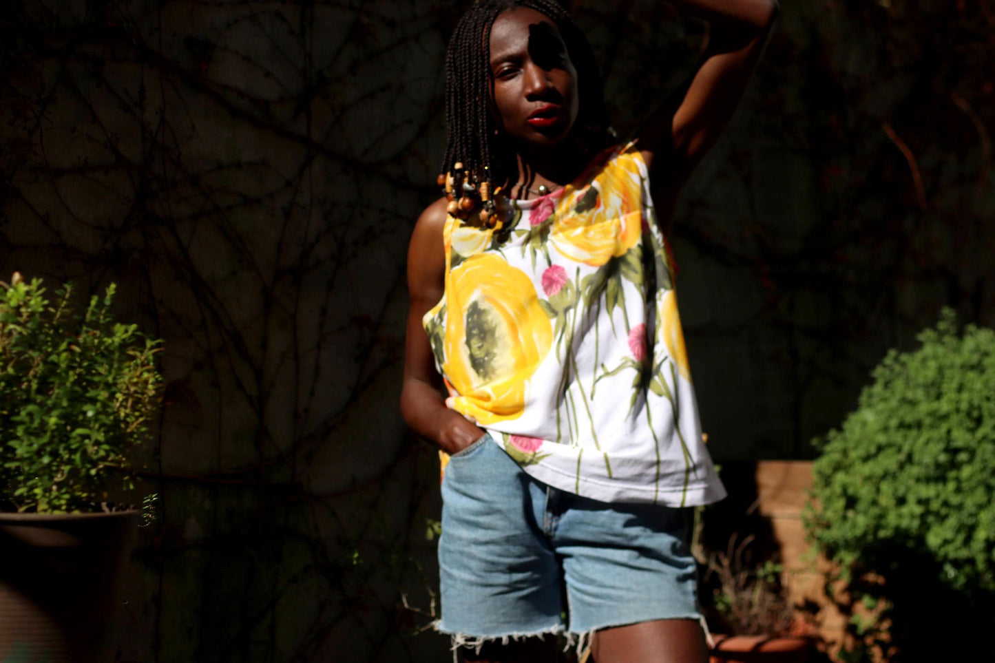 Vintage Floral Nylon Blouse | 90s Sleeveless Top