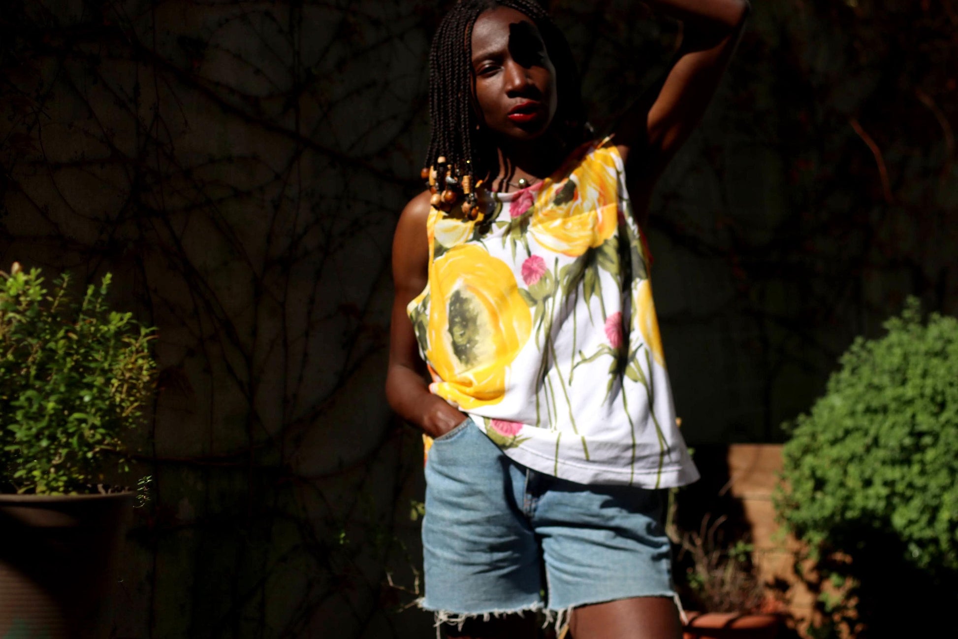 Vintage Floral Nylon Blouse | 90s Sleeveless Top
