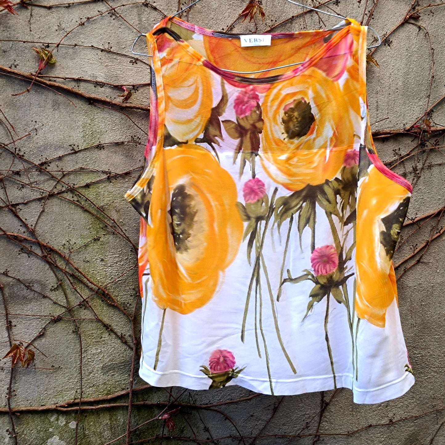Vintage Floral Nylon Blouse | 90s Sleeveless Top