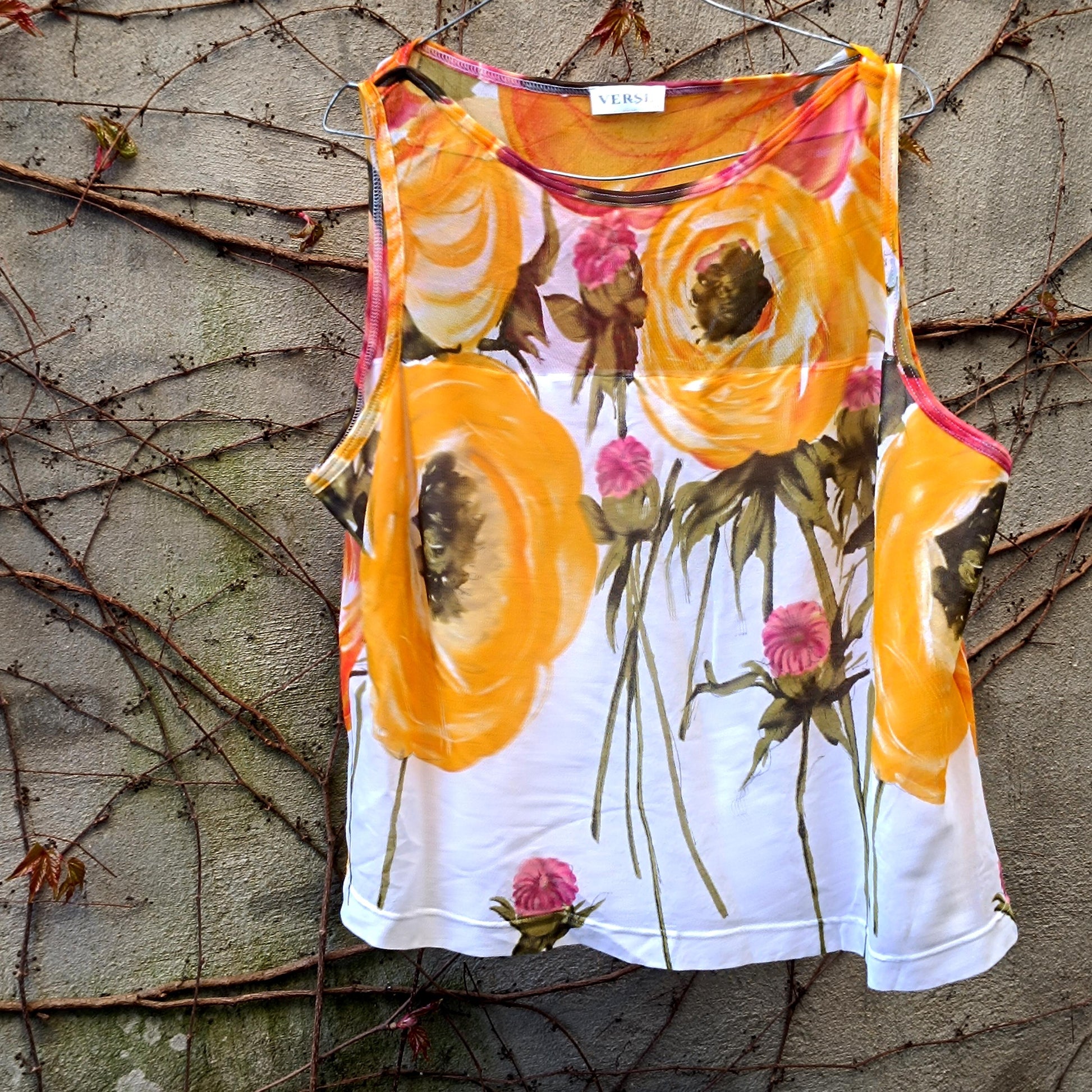 Vintage Floral Nylon Blouse | 90s Sleeveless Top