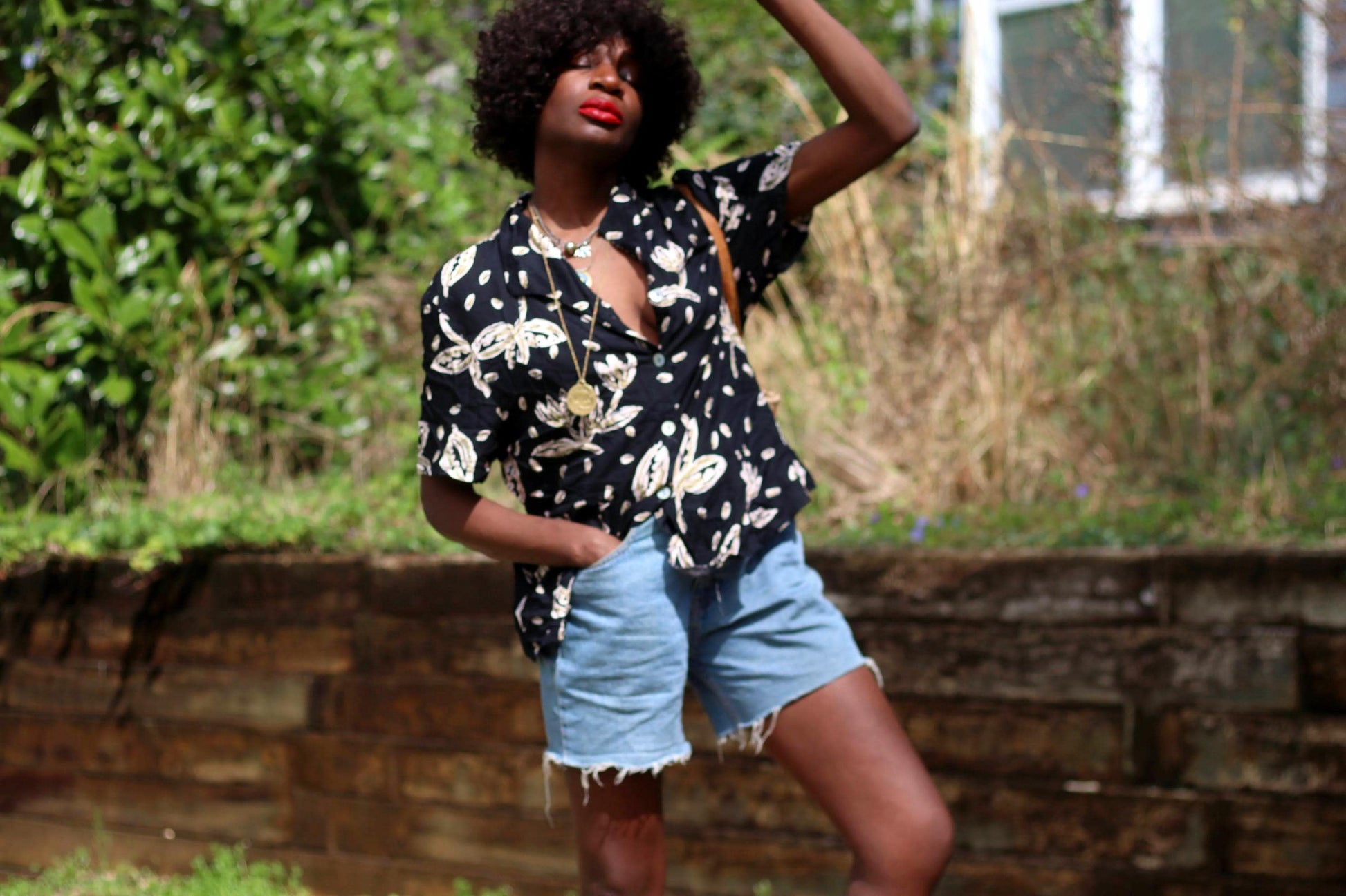 Vintage Bobbie Brooks Floral Shirt | 90s Black Summer Blouse | Festival Chic Relaxed Fit Short-Sleeve Button-Up