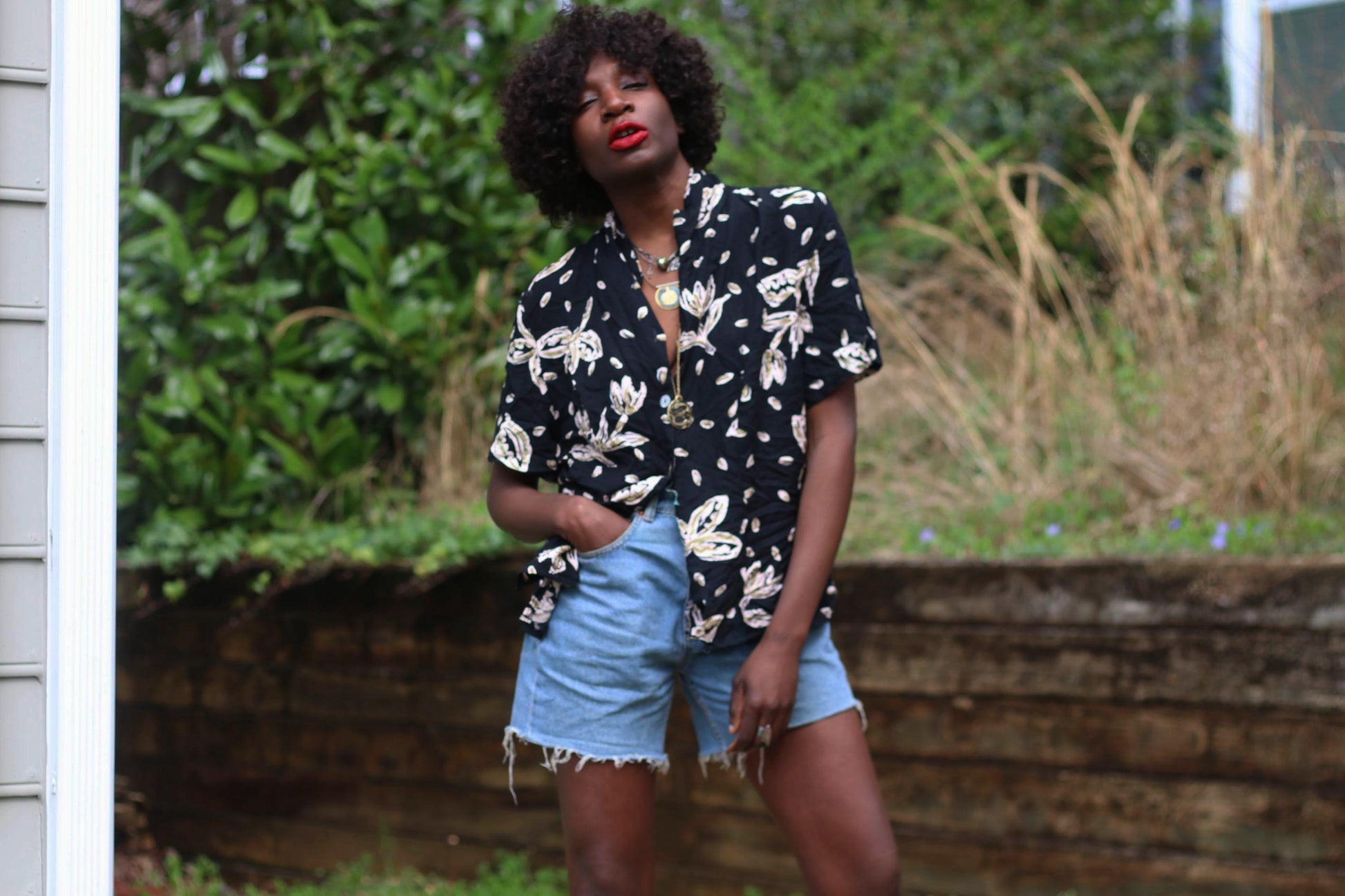 Vintage Bobbie Brooks Floral Shirt | 90s Black Summer Blouse | Festival Chic Relaxed Fit Short-Sleeve Button-Up
