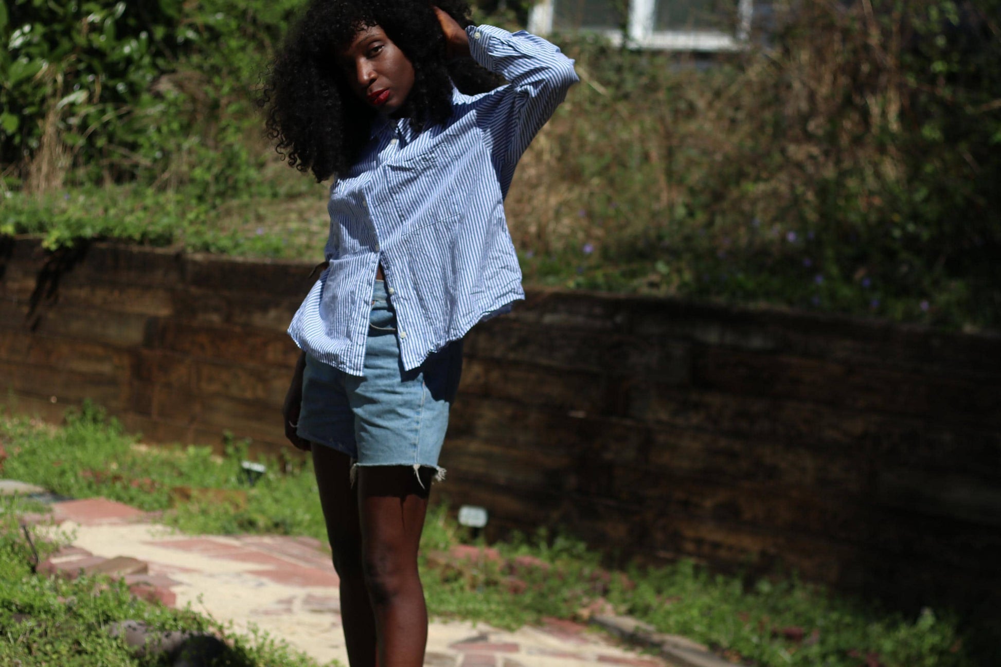 90s Old Navy Blouse | Vintage Navy Striped Cotton Shirt | Cropped Button-Up | Classic Tailored Top | Women's Effortless Chic Style