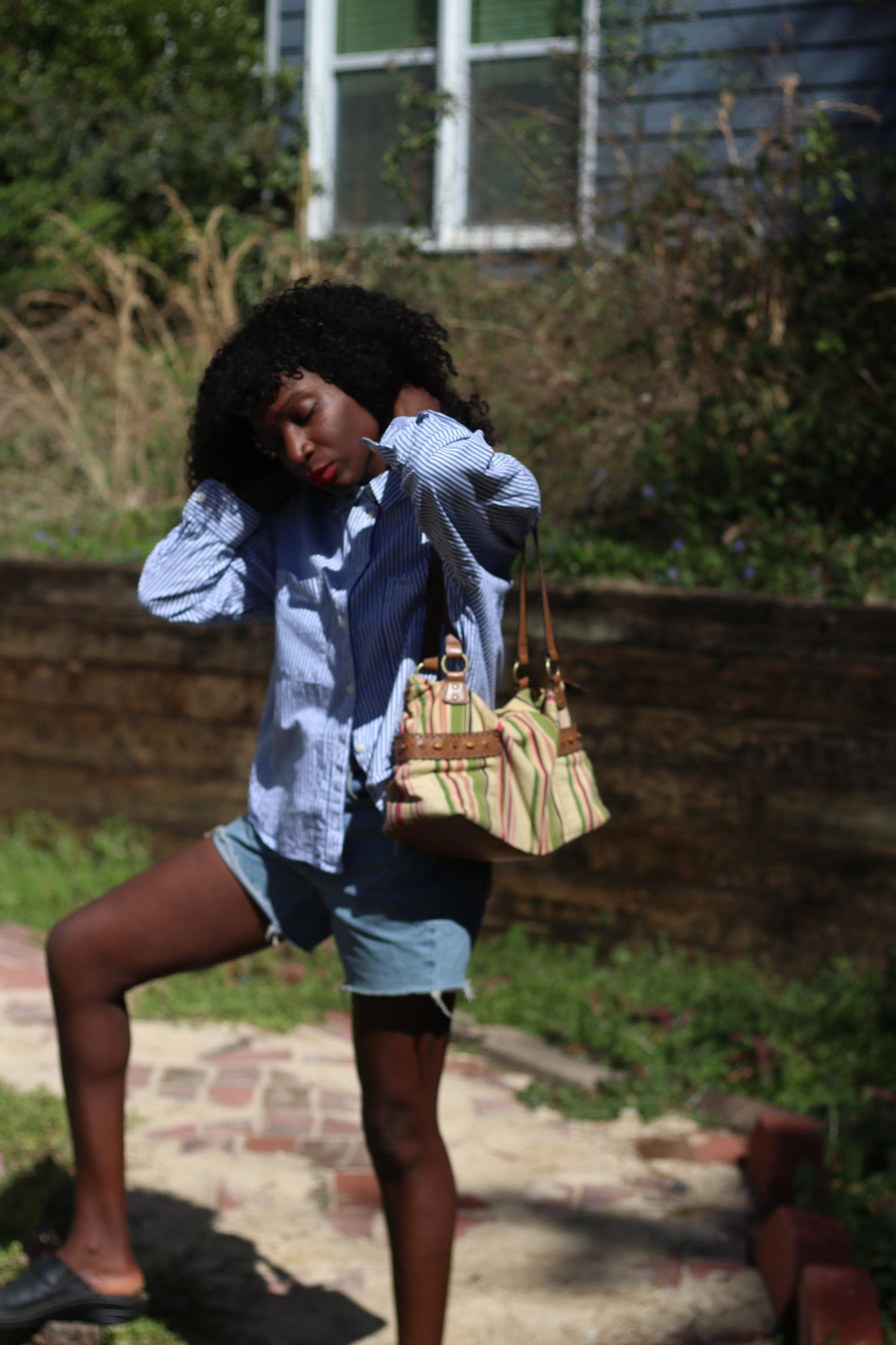 Y2K Striped Canvas Bag | Vintage Bohemian Shoulder Bag | Women's earthy Tones Handbag with Leather Straps | Casual Chic