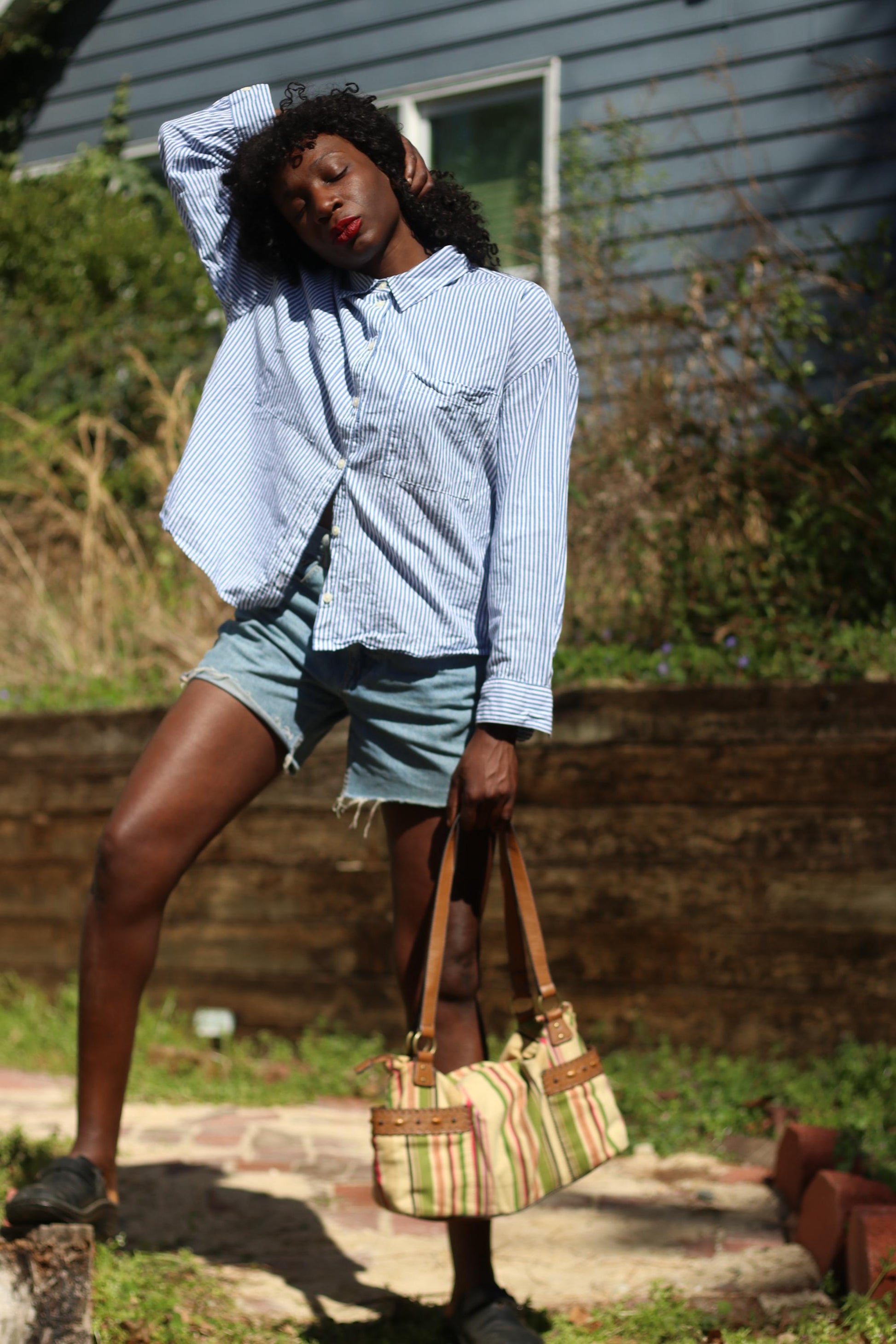 Y2K Striped Canvas Bag | Vintage Bohemian Shoulder Bag | Women's earthy Tones Handbag with Leather Straps | Casual Chic