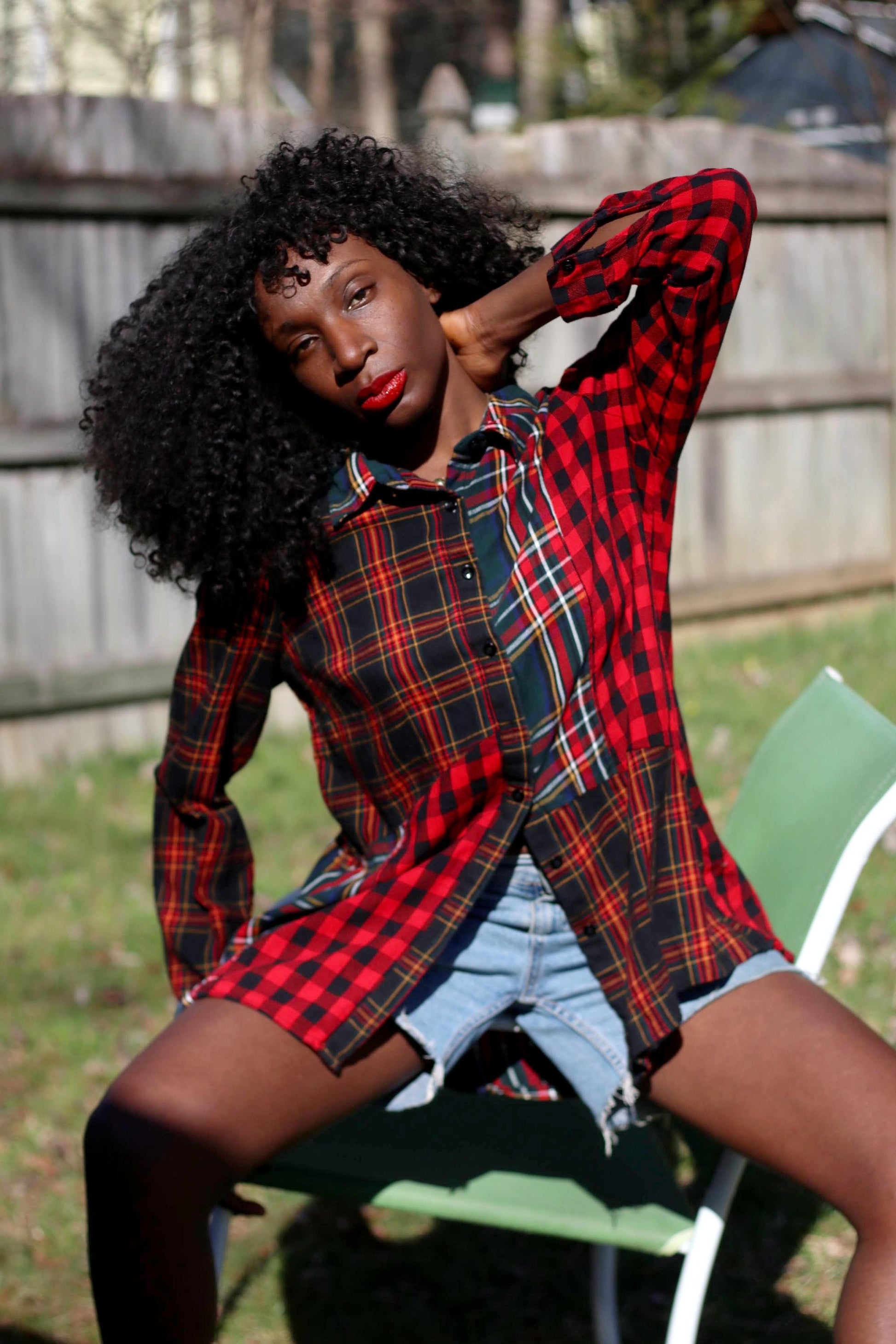 Y2K Patchwork Plaid Shirt | Vintage Coldwater Creek Button-Up | Women's Grunge Oversized Tartan Top | Red Green Check Cotton Blouse