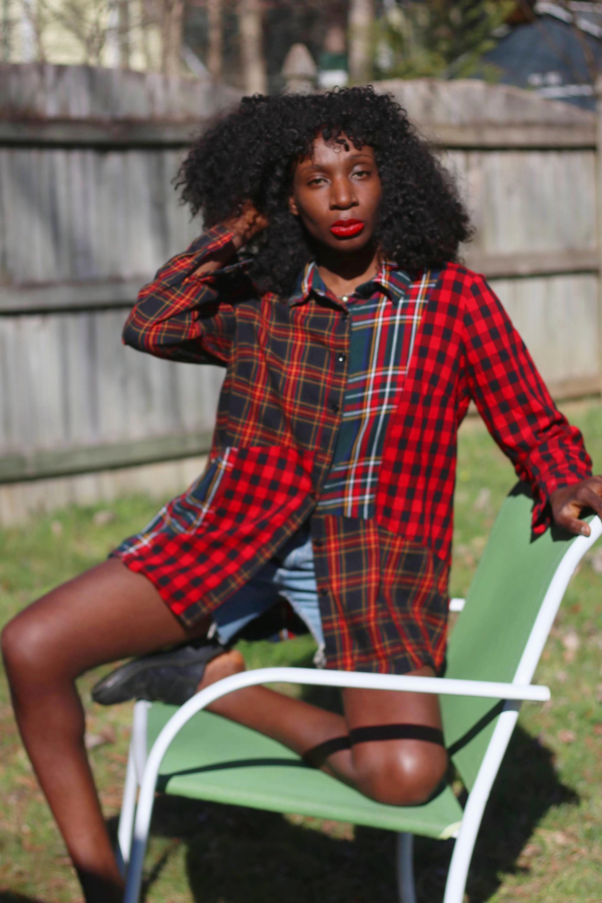 Y2K Patchwork Plaid Shirt | Vintage Coldwater Creek Button-Up | Women's Grunge Oversized Tartan Top | Red Green Check Cotton Blouse