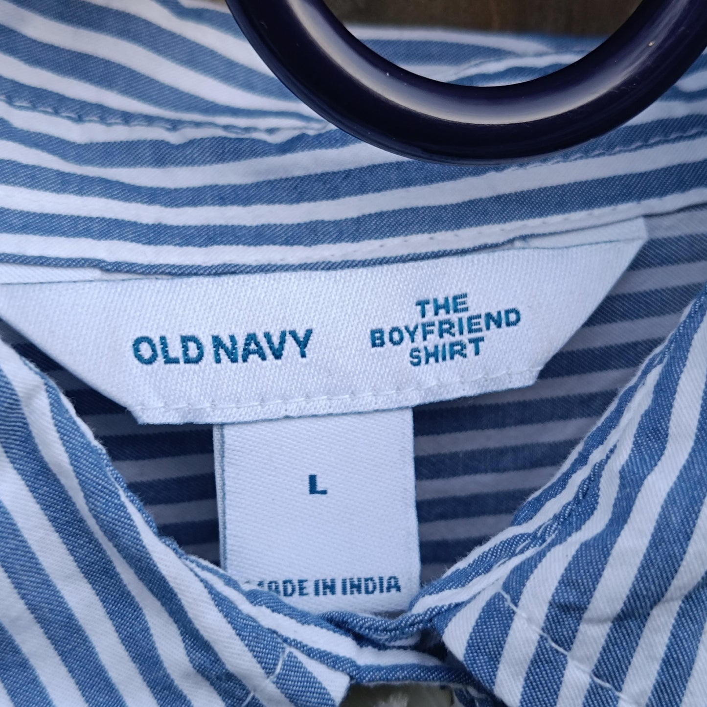 90s Old Navy Blouse | Vintage Navy Striped Cotton Shirt | Cropped Button-Up | Classic Tailored Top | Women's Effortless Chic Style