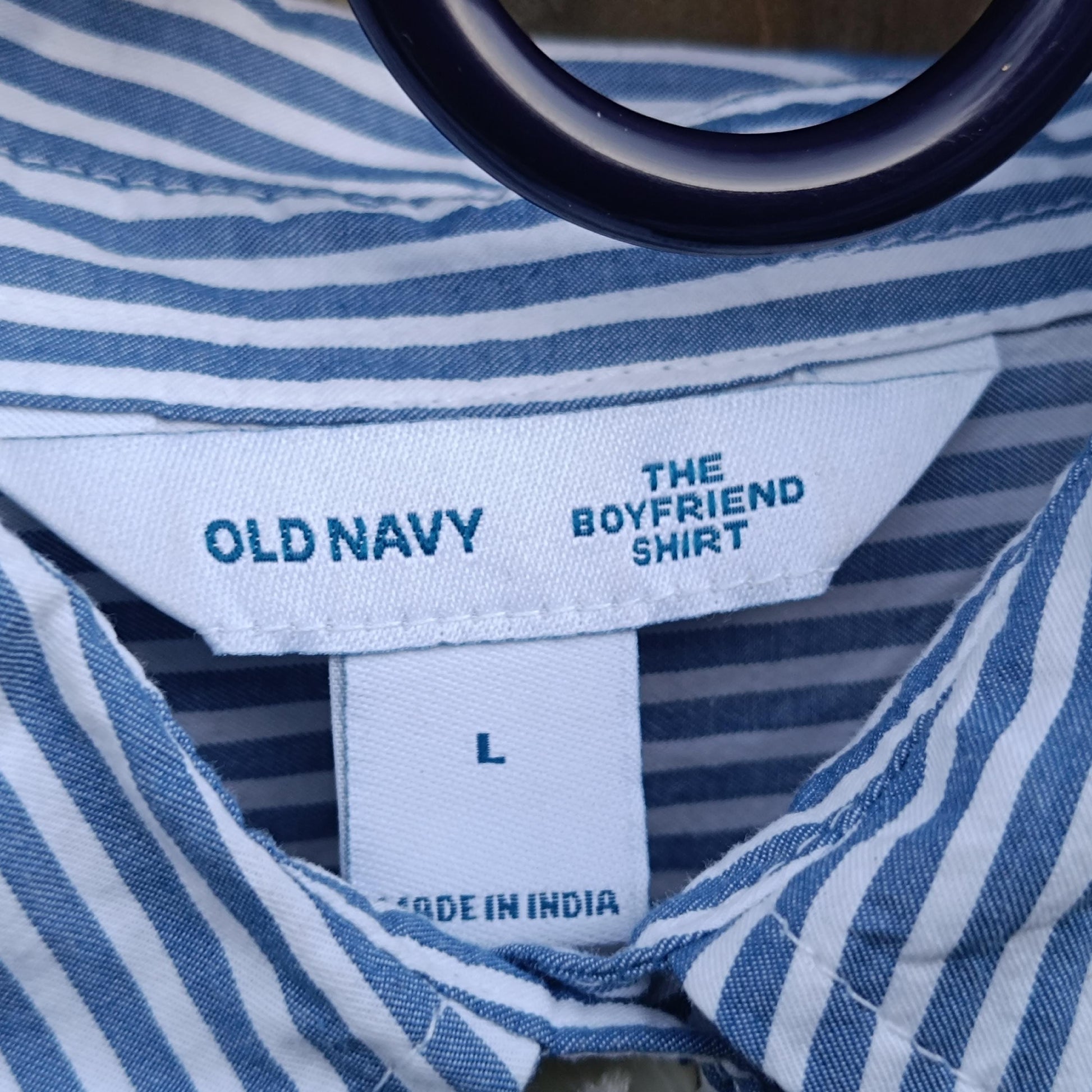 90s Old Navy Blouse | Vintage Navy Striped Cotton Shirt | Cropped Button-Up | Classic Tailored Top | Women's Effortless Chic Style
