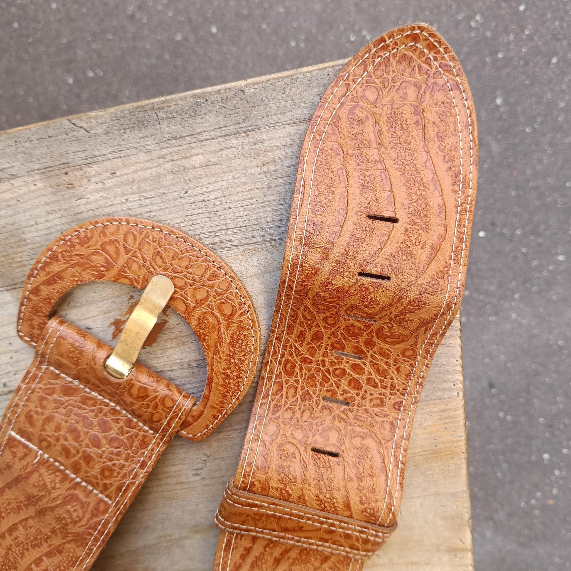 90s Oversized Leather Belt| Vintage Brown Minimalist Women's Belt with Exotic Finish