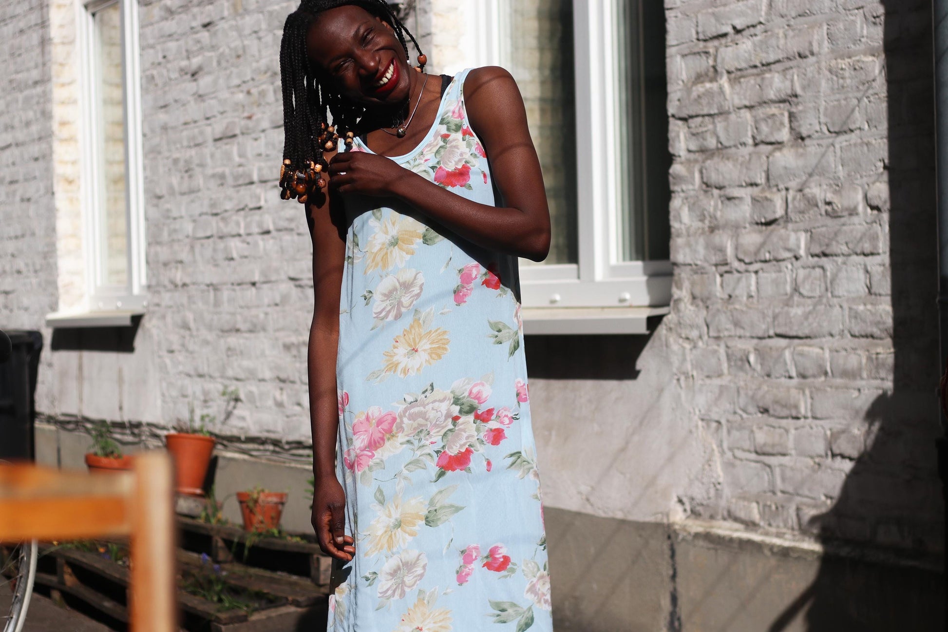 Vintage 90s Cottagecore Maxi Dress | Sky Blue Floral Summer Dress for Women | Grunge Sleeveless Dress with Layered Hem | Ethereal Style