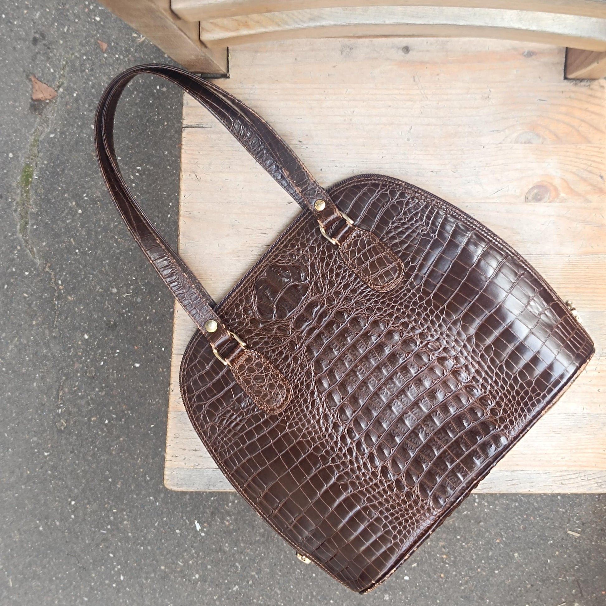 Vintage Embossed Leather Shoulder Bag | 70s Dark Brown Handbag | Minimalist Timeless Women's Tote|