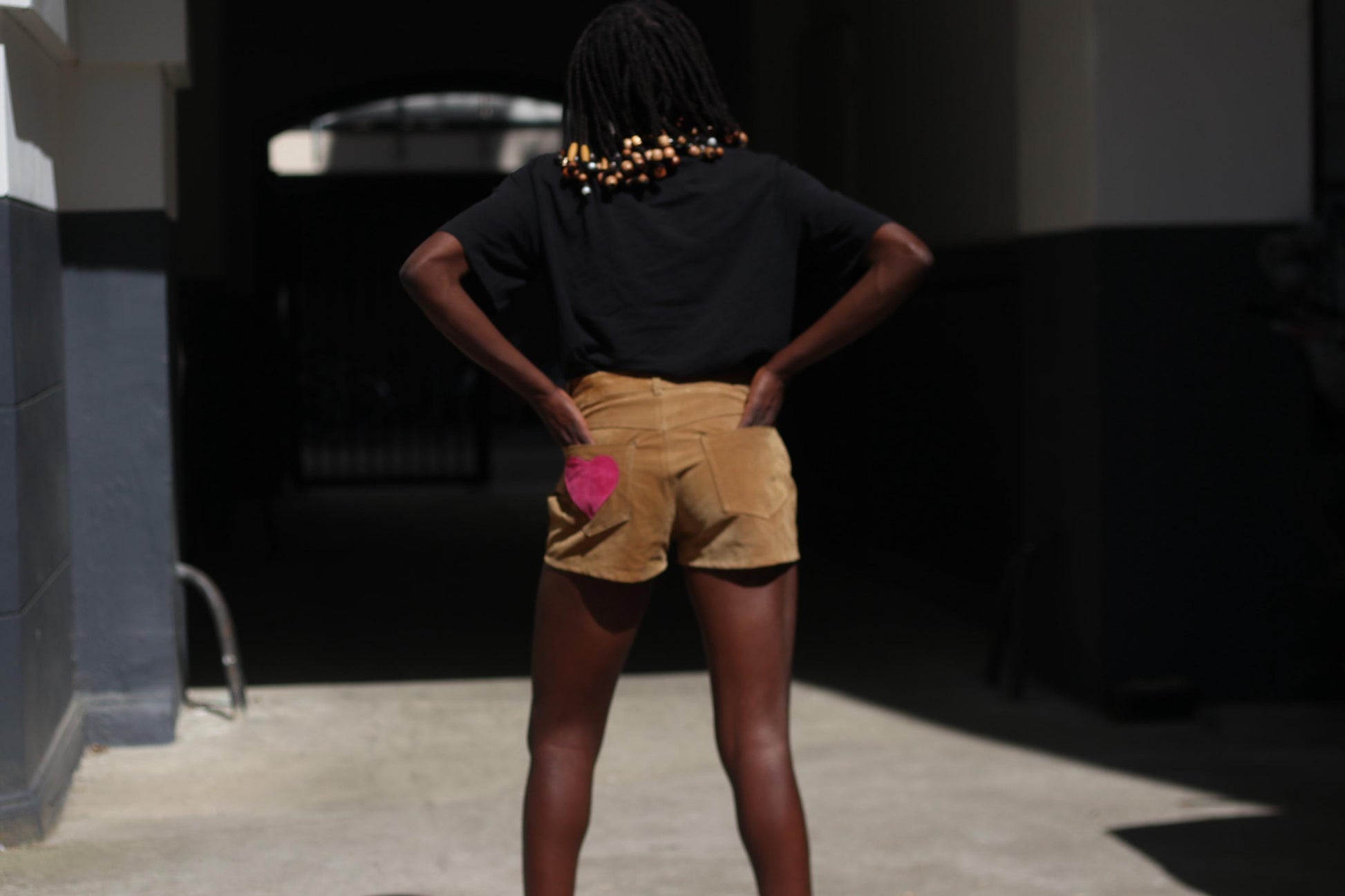 Vintage 70s Suede Shorts: High-Waisted Brown Leather with Heart Patchwork