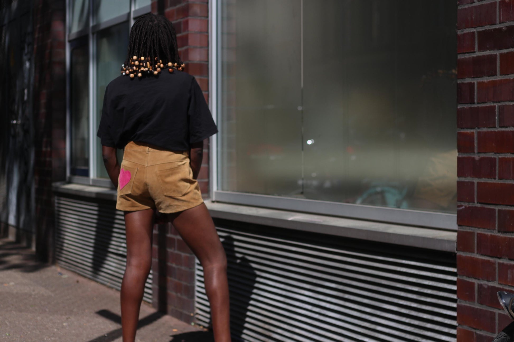 Vintage 70s Suede Shorts: High-Waisted Brown Leather with Heart Patchwork