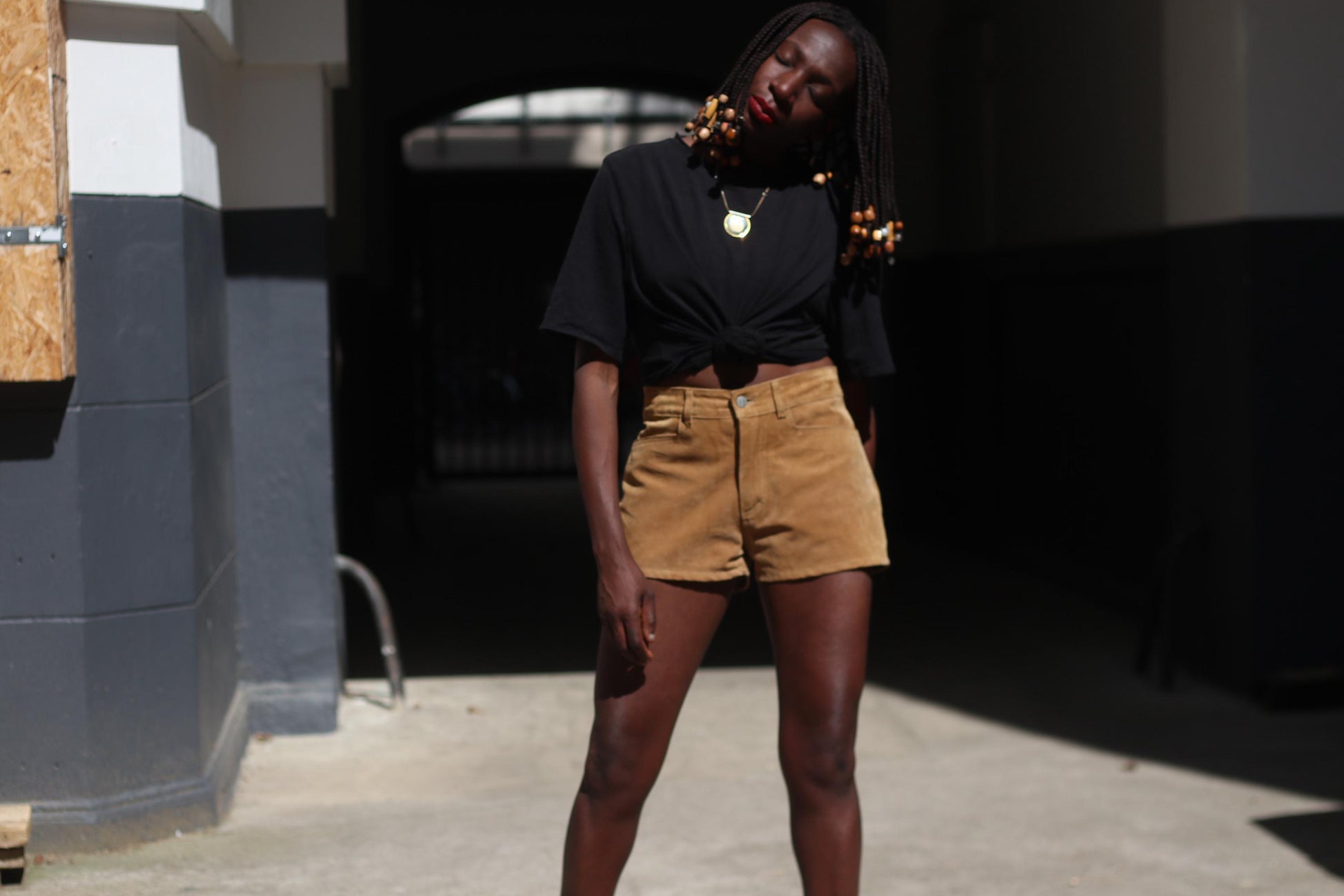 Vintage 70s Suede Shorts: High-Waisted Brown Leather with Heart Patchwork