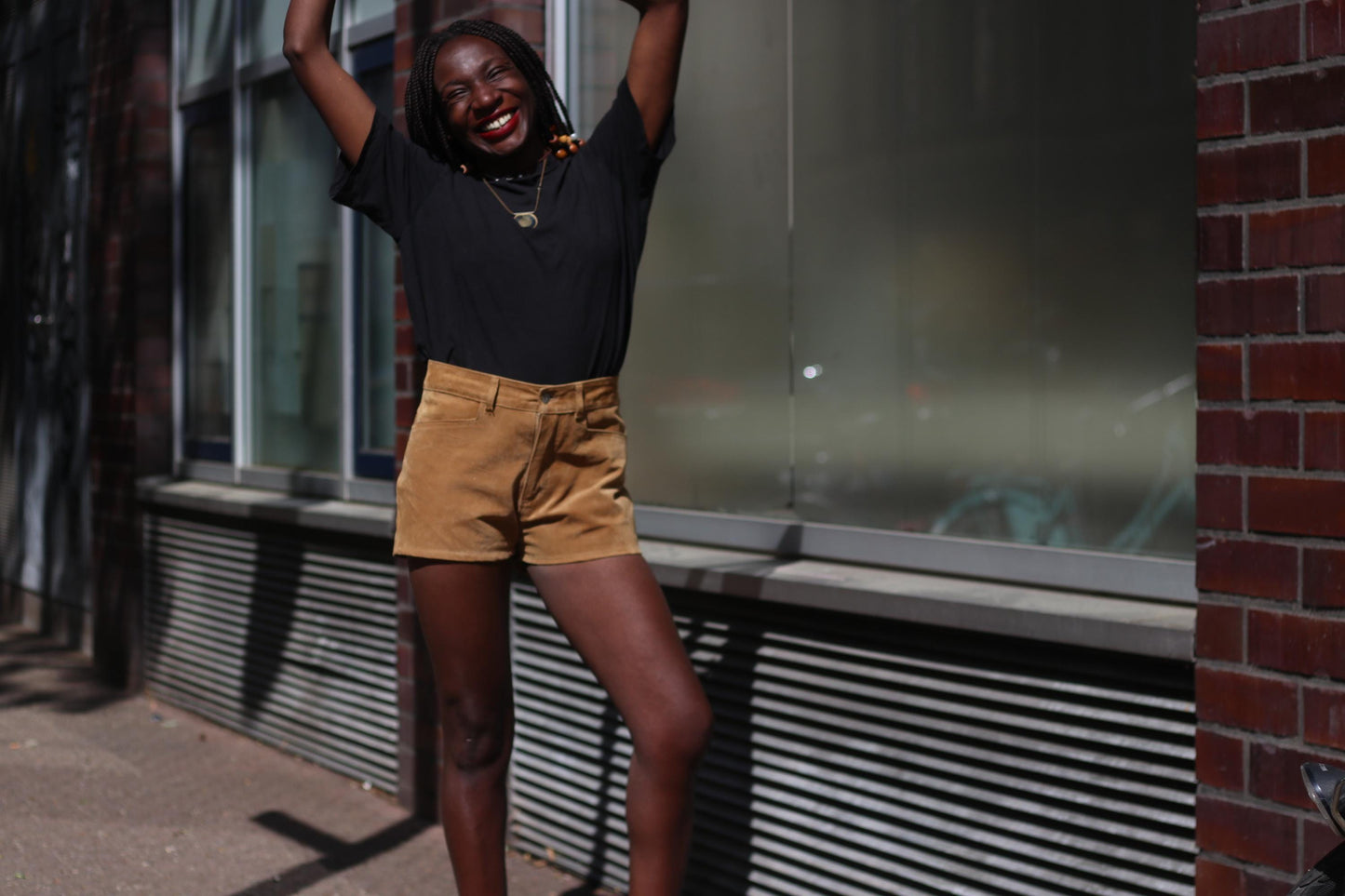 Vintage 70s Suede Shorts: High-Waisted Brown Leather with Heart Patchwork