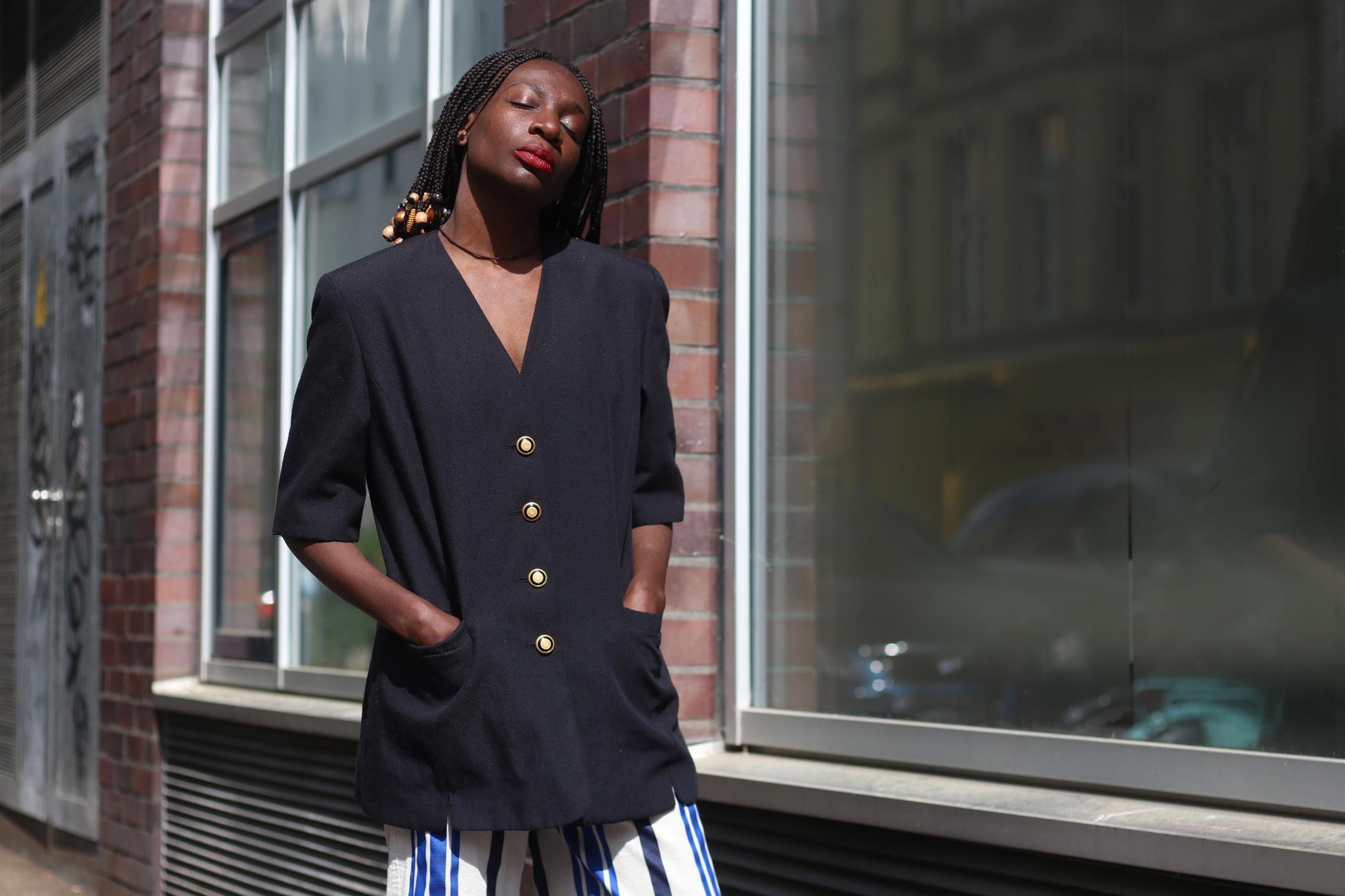 Pier Angelini Black Blazer with Gold Colored Buttons