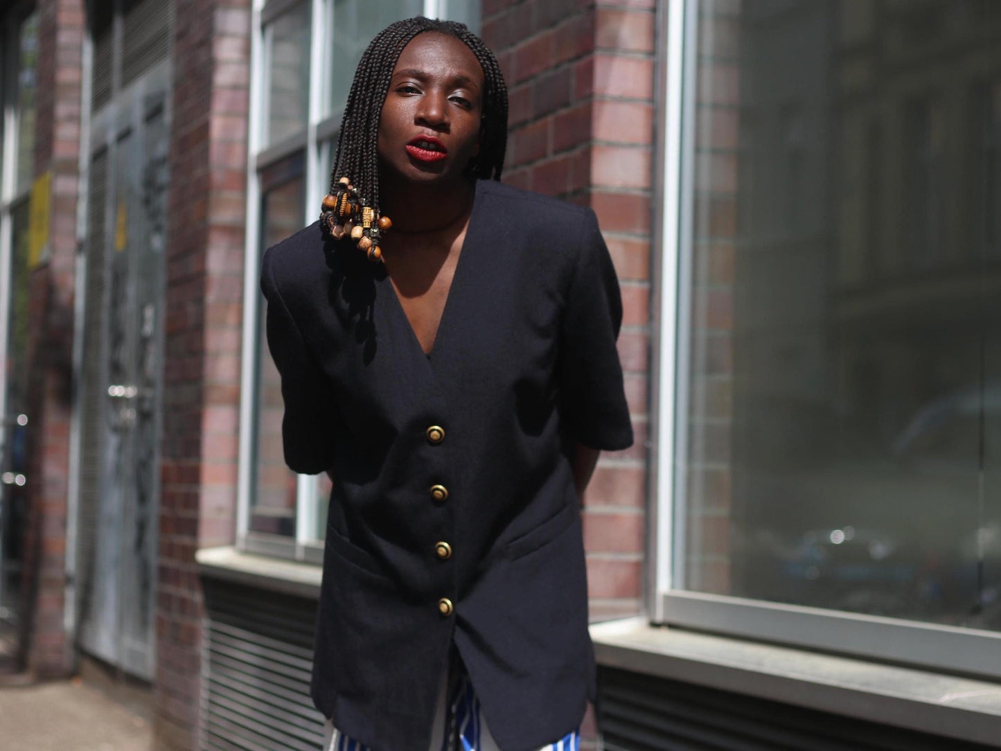 Pier Angelini Black Blazer with Gold Colored Buttons