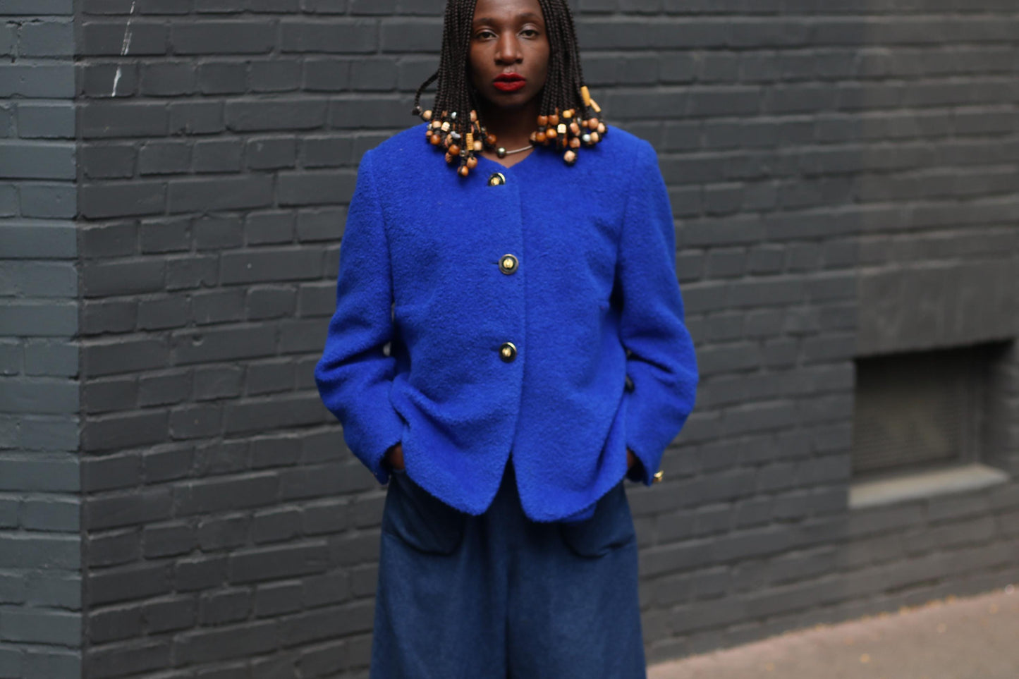 80s Oversized Mohair Wool Blazer: Vintage Blue Boxy Jacket