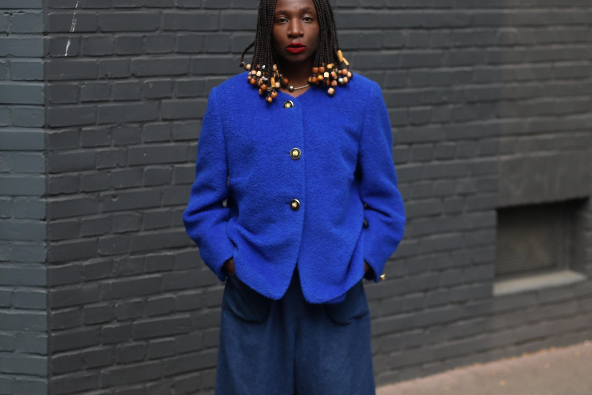 80s Oversized Mohair Wool Blazer: Vintage Blue Boxy Jacket