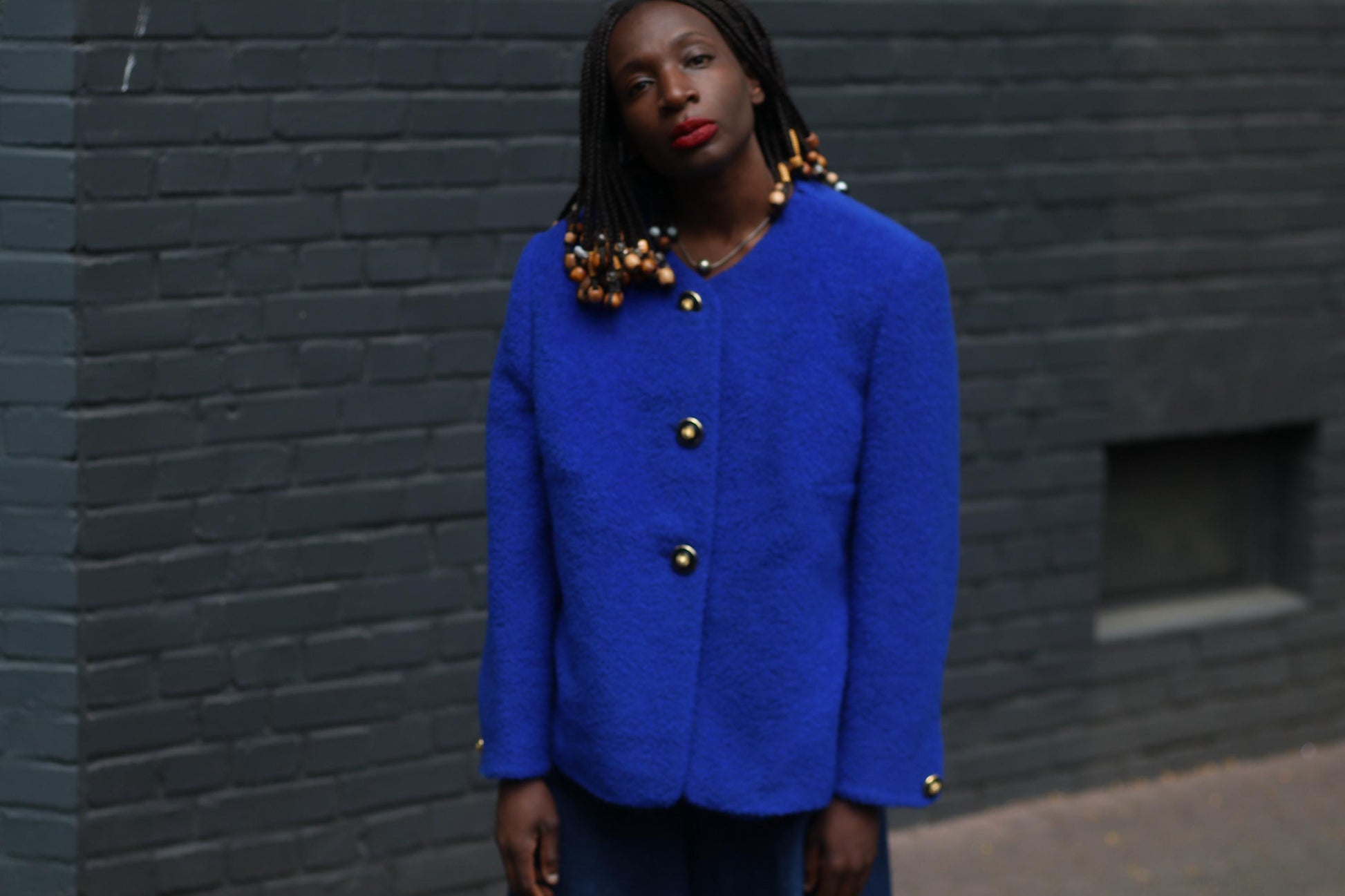 80s Oversized Mohair Wool Blazer: Vintage Blue Boxy Jacket