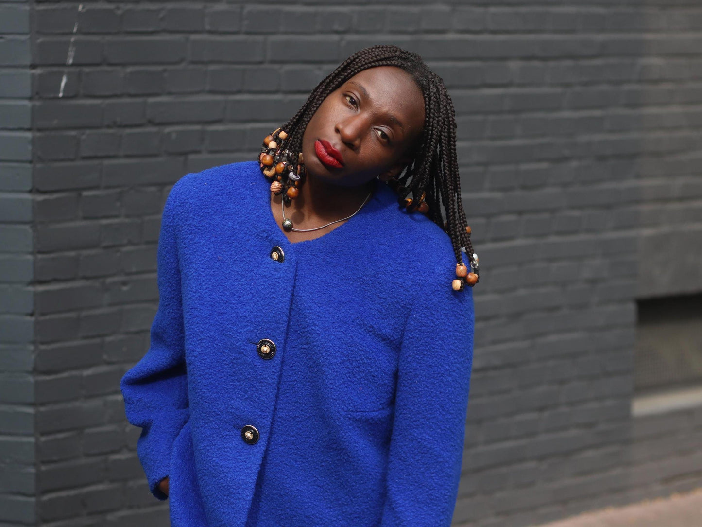 80s Oversized Mohair Wool Blazer: Vintage Blue Boxy Jacket