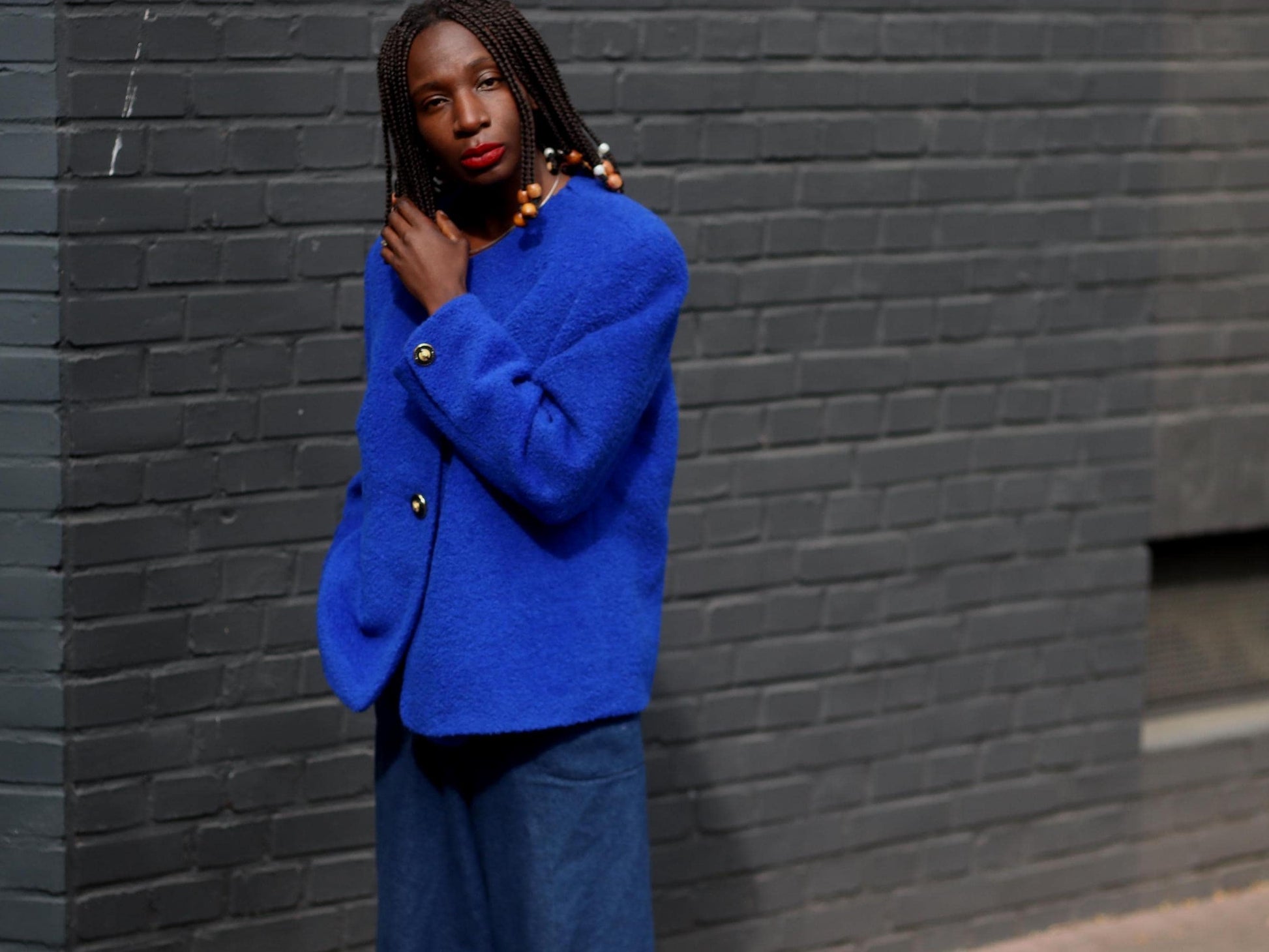 80s Oversized Mohair Wool Blazer: Vintage Blue Boxy Jacket