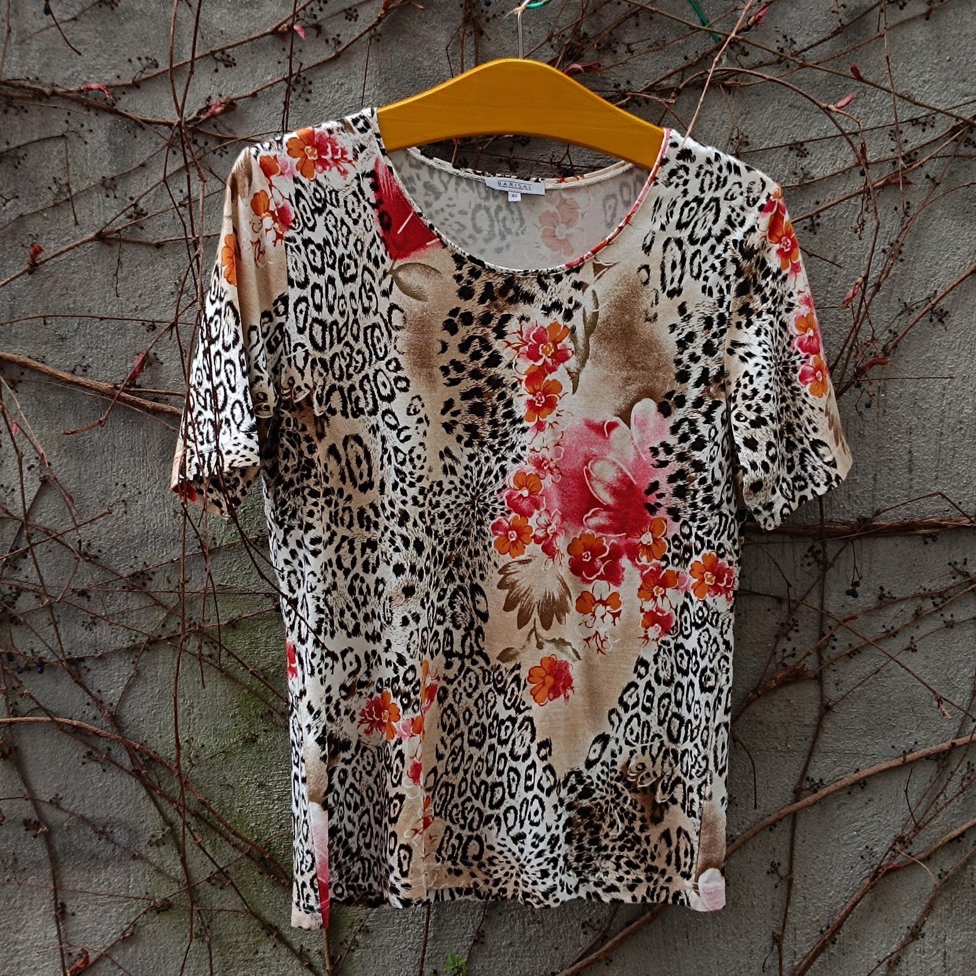 Vintage Leopard Print Blouse |Y2k Floral Animal Print Top | Short Sleeve Retro Shirt | Bold Statement T-Shirt | Summer Fashion Tee
