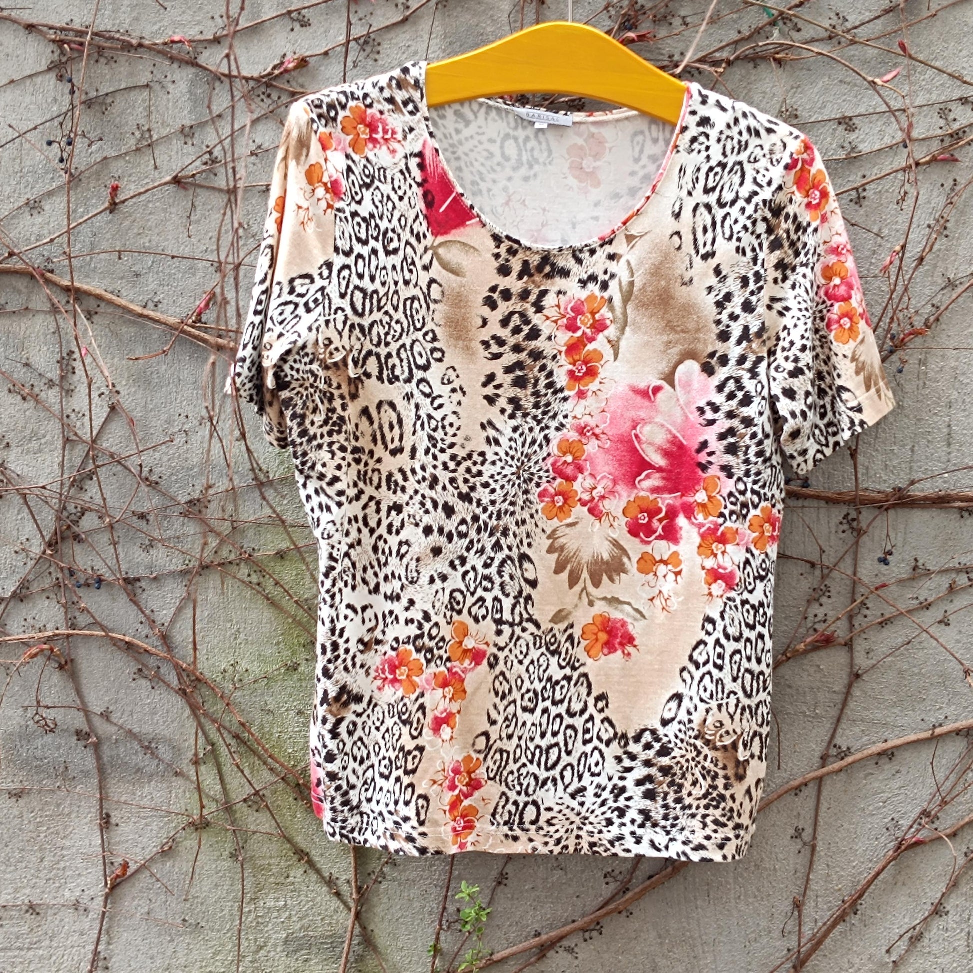 Vintage Leopard Print Blouse |Y2k Floral Animal Print Top | Short Sleeve Retro Shirt | Bold Statement T-Shirt | Summer Fashion Tee