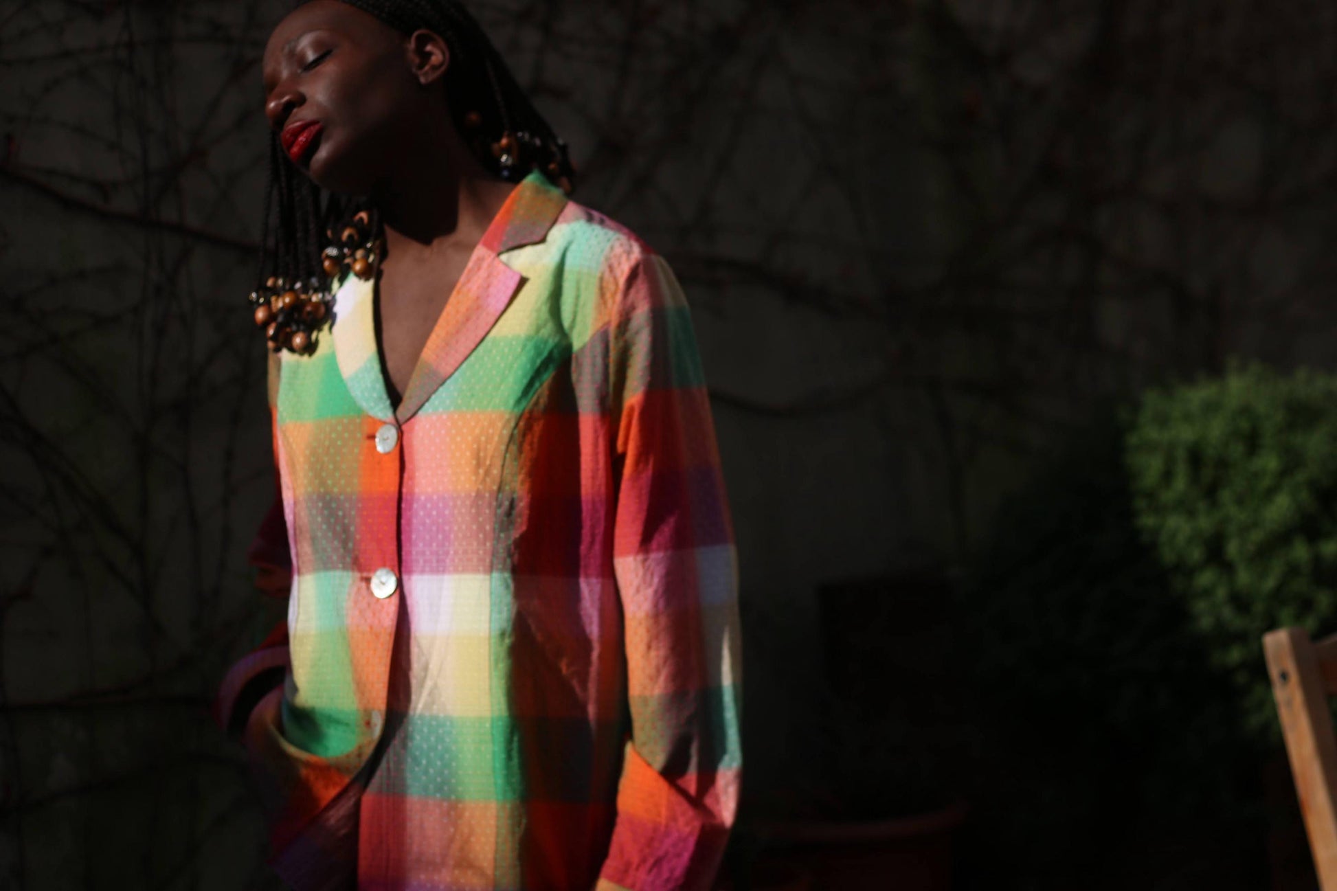 Vintage Laura Kent Blouse| Multicolored Women's Check Shirt | Retro Long Sleeve | Textured Button-Up | Bold Long-sleeved V neck