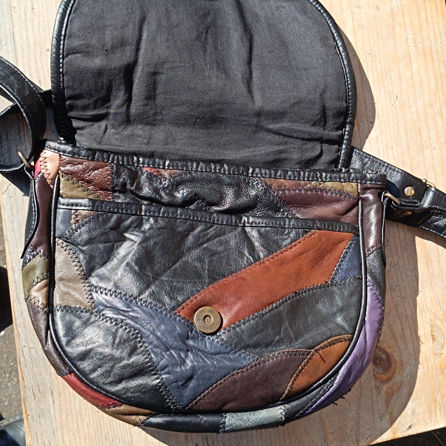 70s Brown Leather Crossbody Bag| Vintage Patchwork Shoulderbag| Distressed Satchel, Boho Bag| Women's Unisex Everyday Bag Retro Style