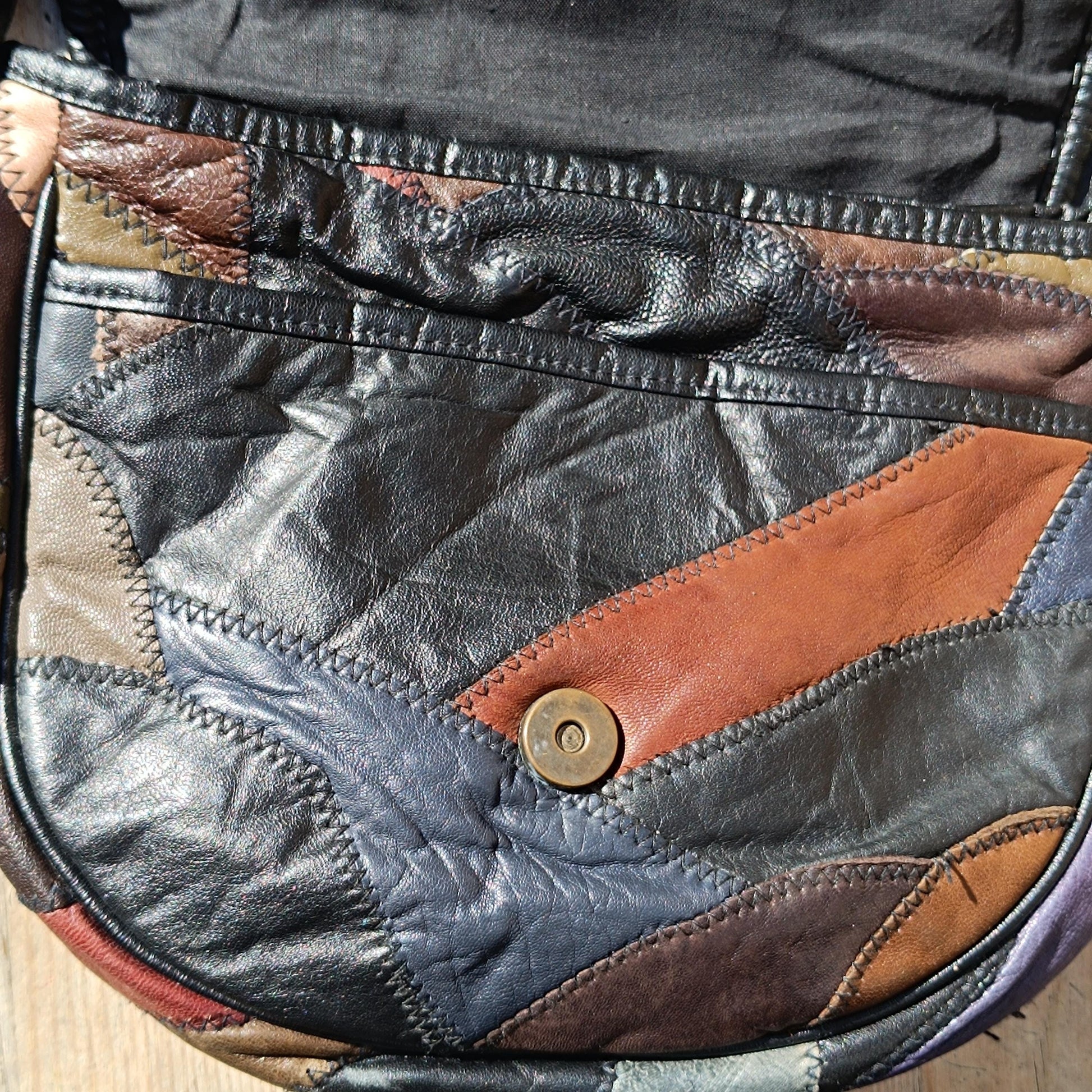 70s Brown Leather Crossbody Bag| Vintage Patchwork Shoulderbag| Distressed Satchel, Boho Bag| Women's Unisex Everyday Bag Retro Style