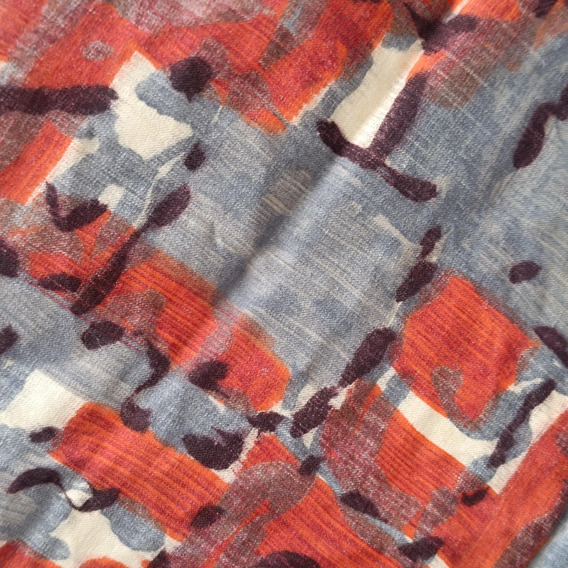 80s Artistic Scarf | Vintage Crimson & Charcoal Scarf | Painterly Abstract Women's Statement Accessory