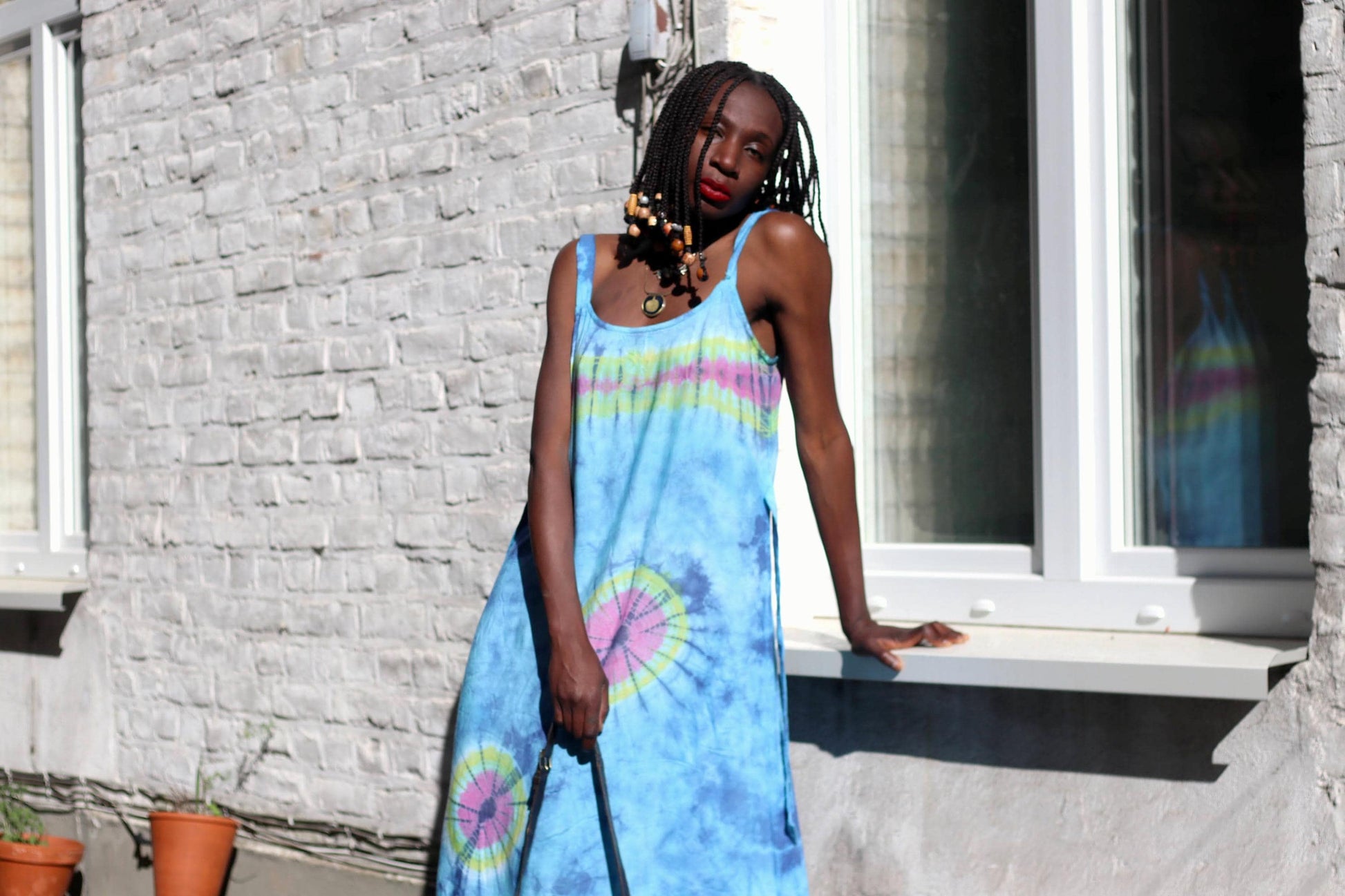 90s Vintage Tie-Dye Maxi Dress: Rayon Festival Fashion