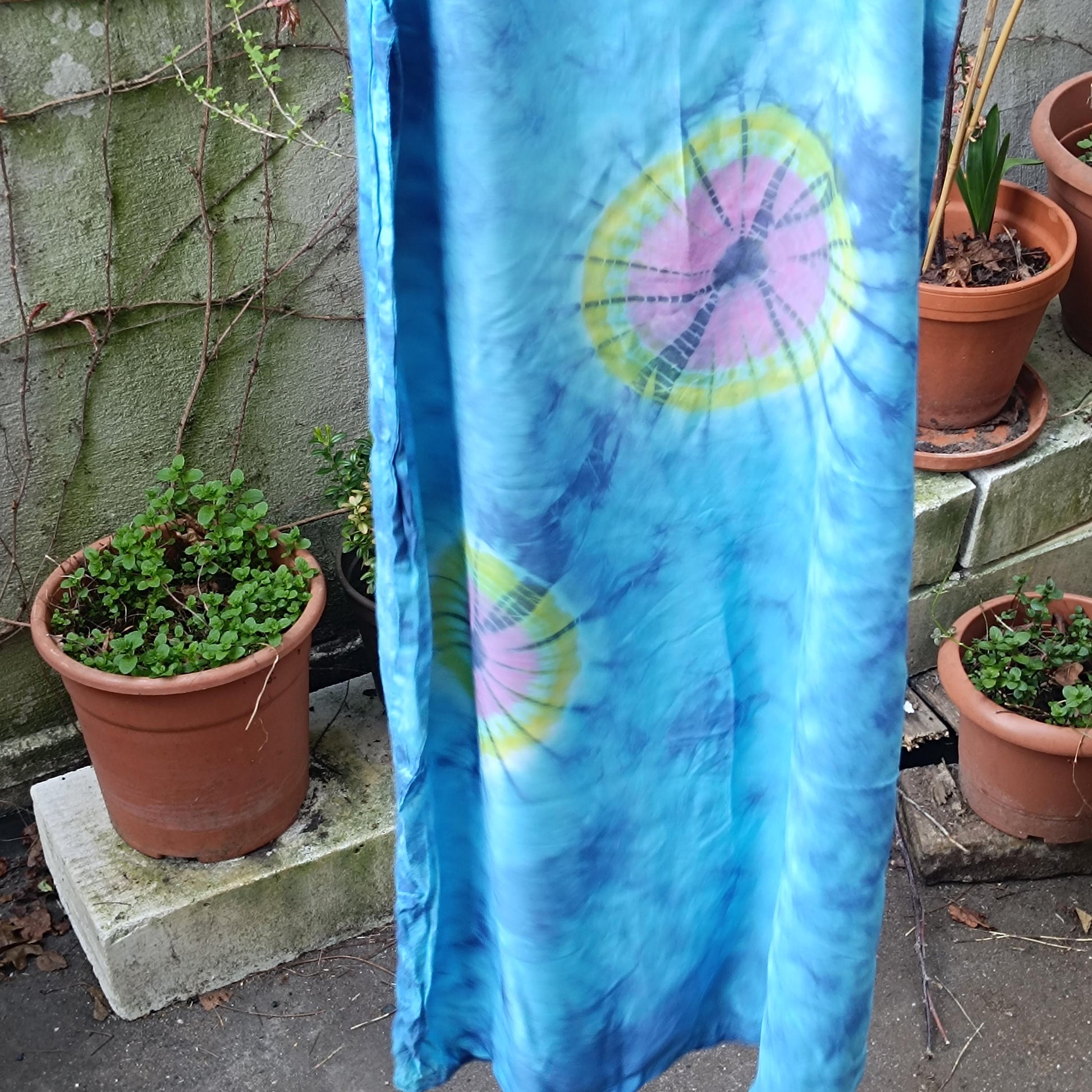 90s Vintage Tie-Dye Maxi Dress: Rayon Festival Fashion